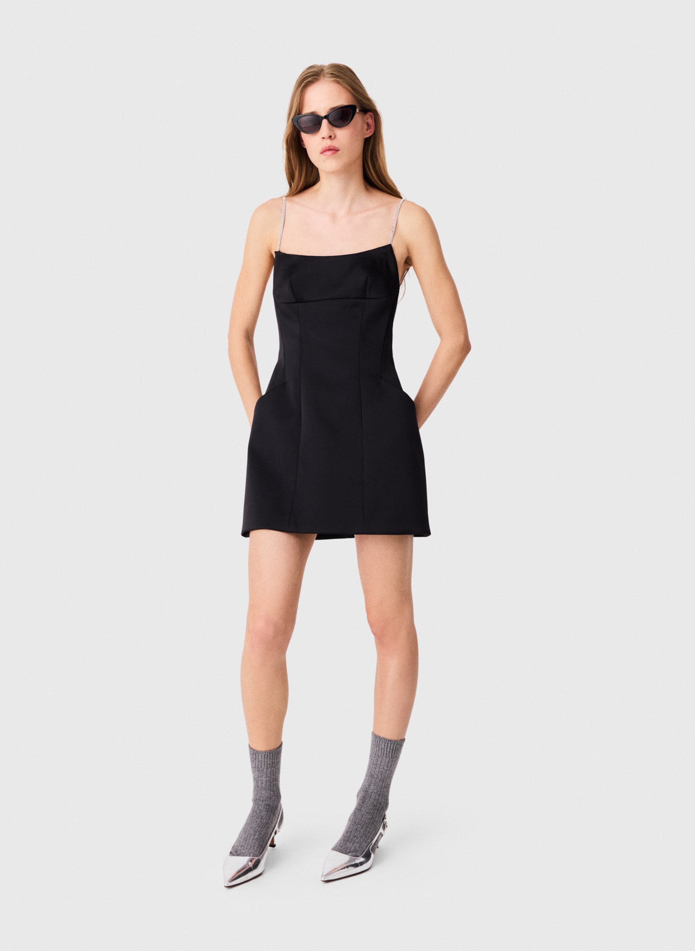 Short dress with strappy rhinestones MAJE Black