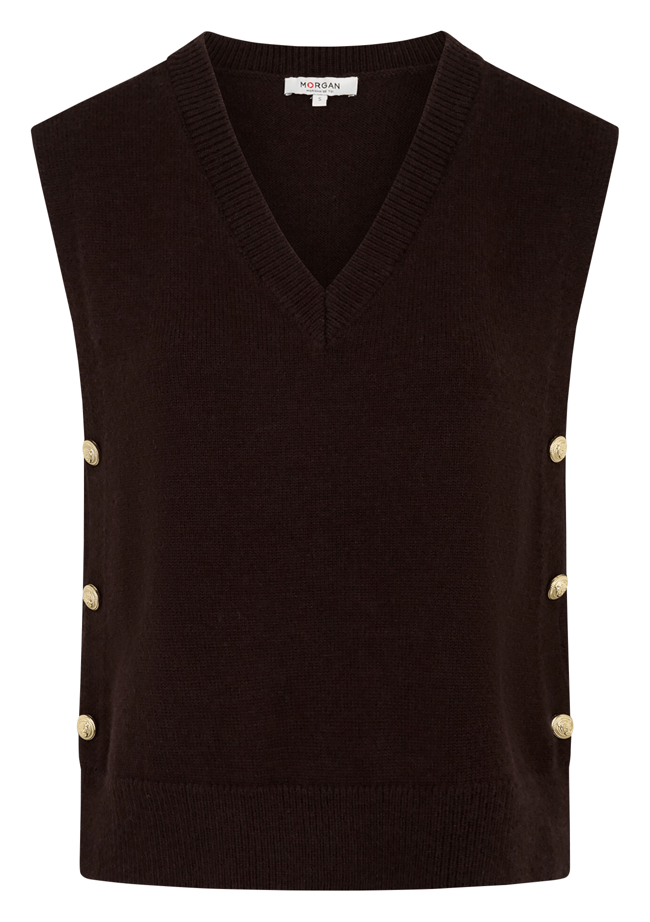 Plain V-neck sleeveless sweater MORGAN Brown