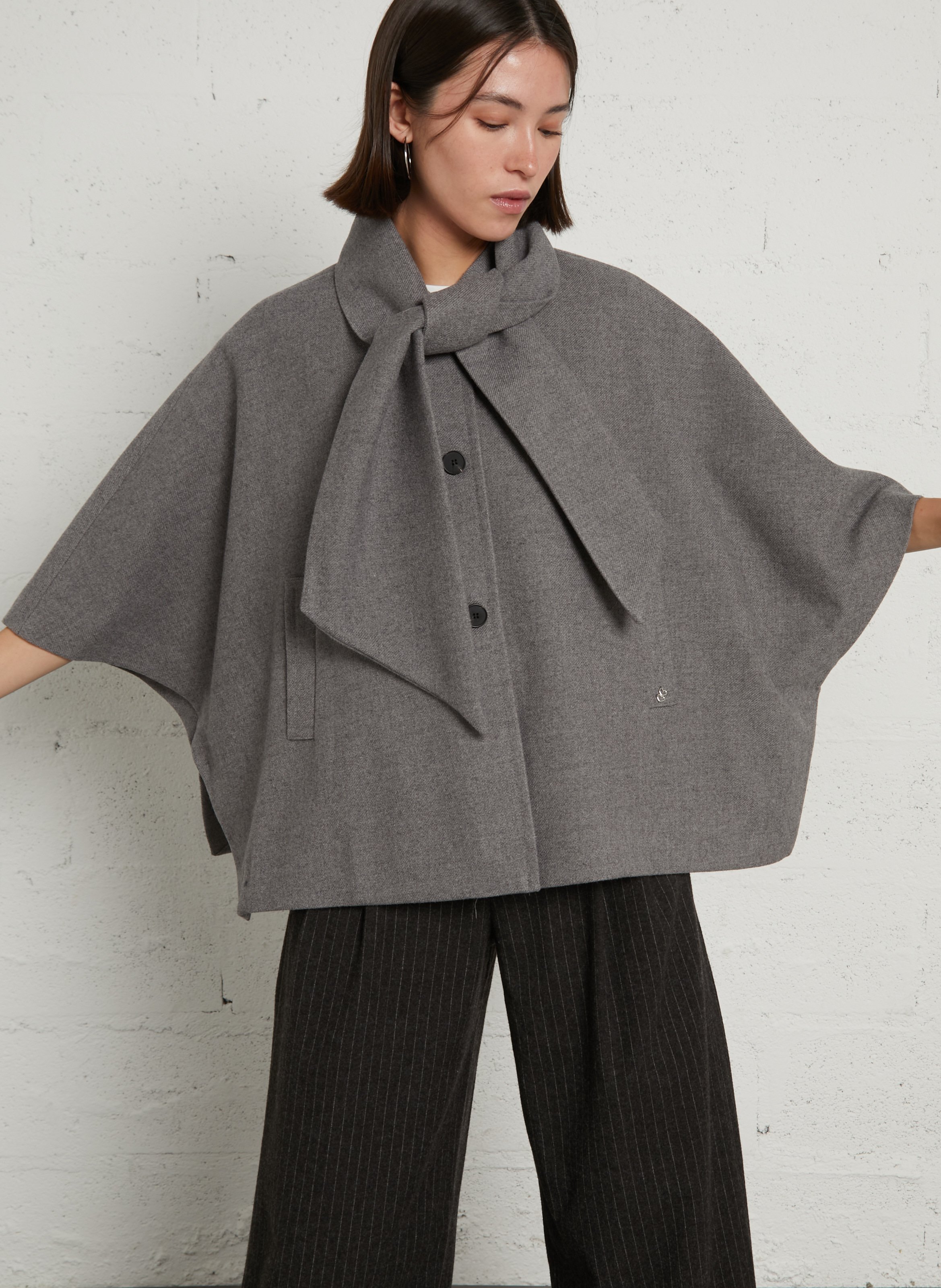 Short Oversized Solid Color Coat PLEASE Grey