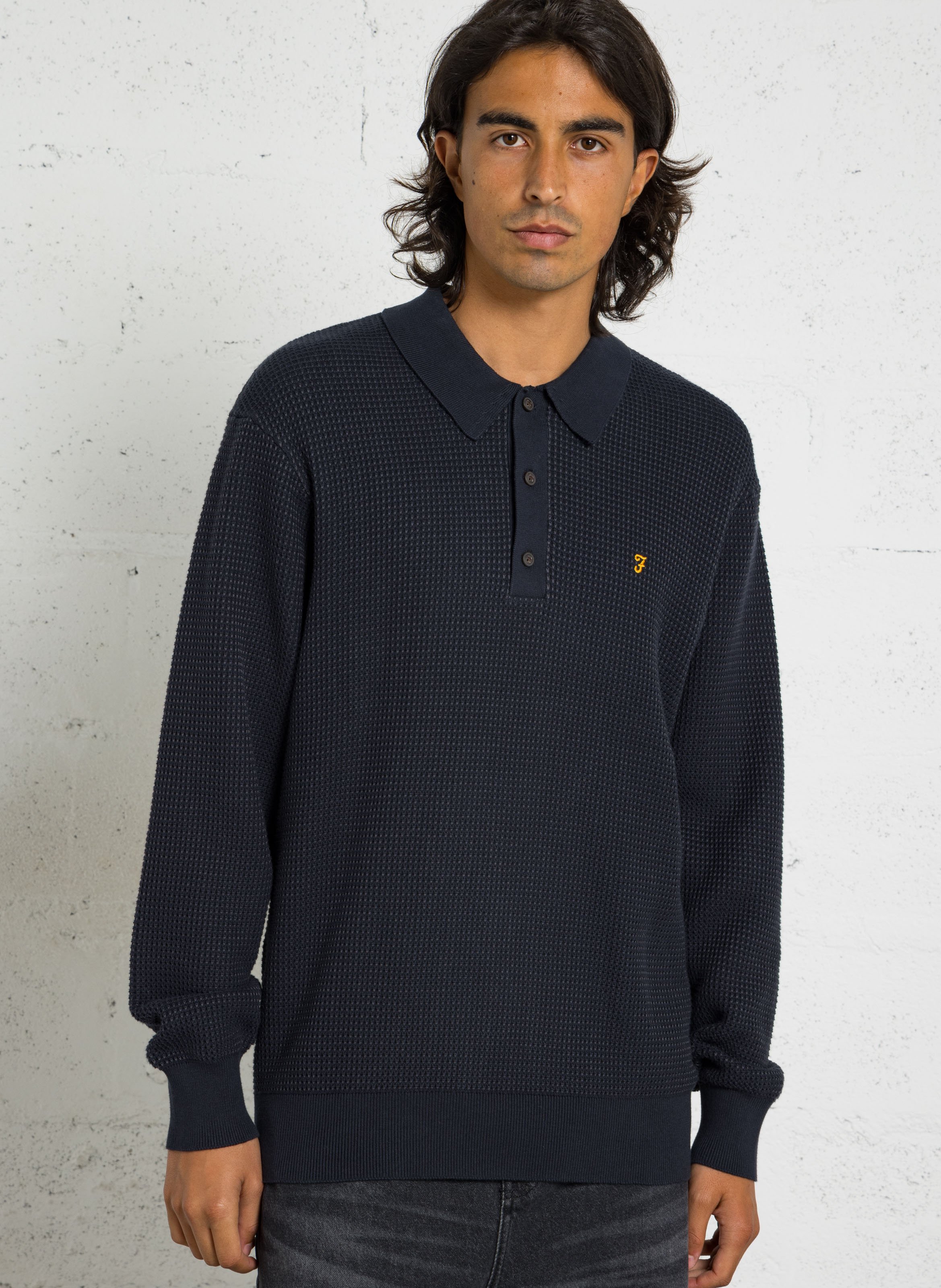 Pull col classique en coton biologique FARAH Bleu