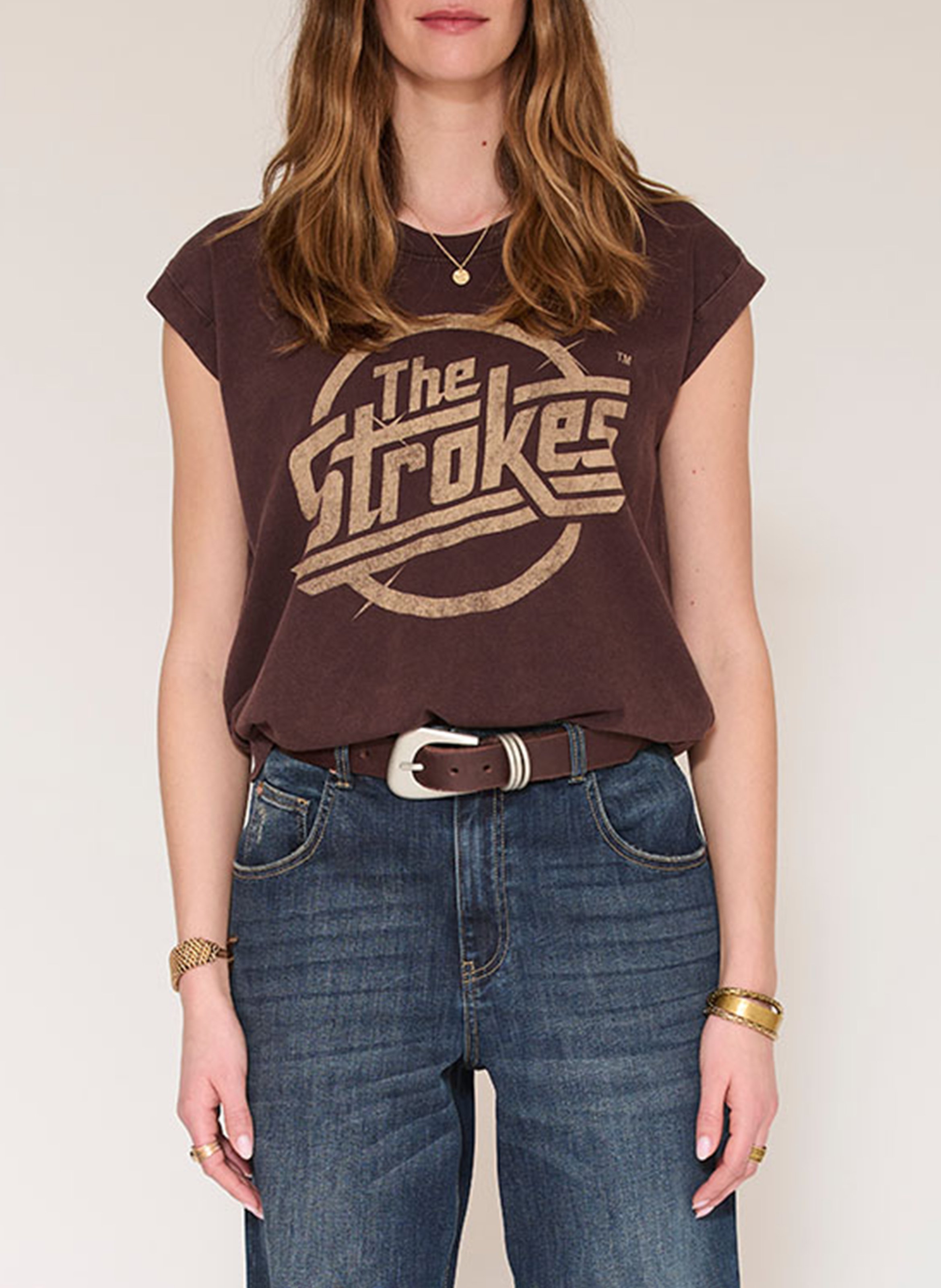 T-shirt droit sérigraphié en coton MKT Marron