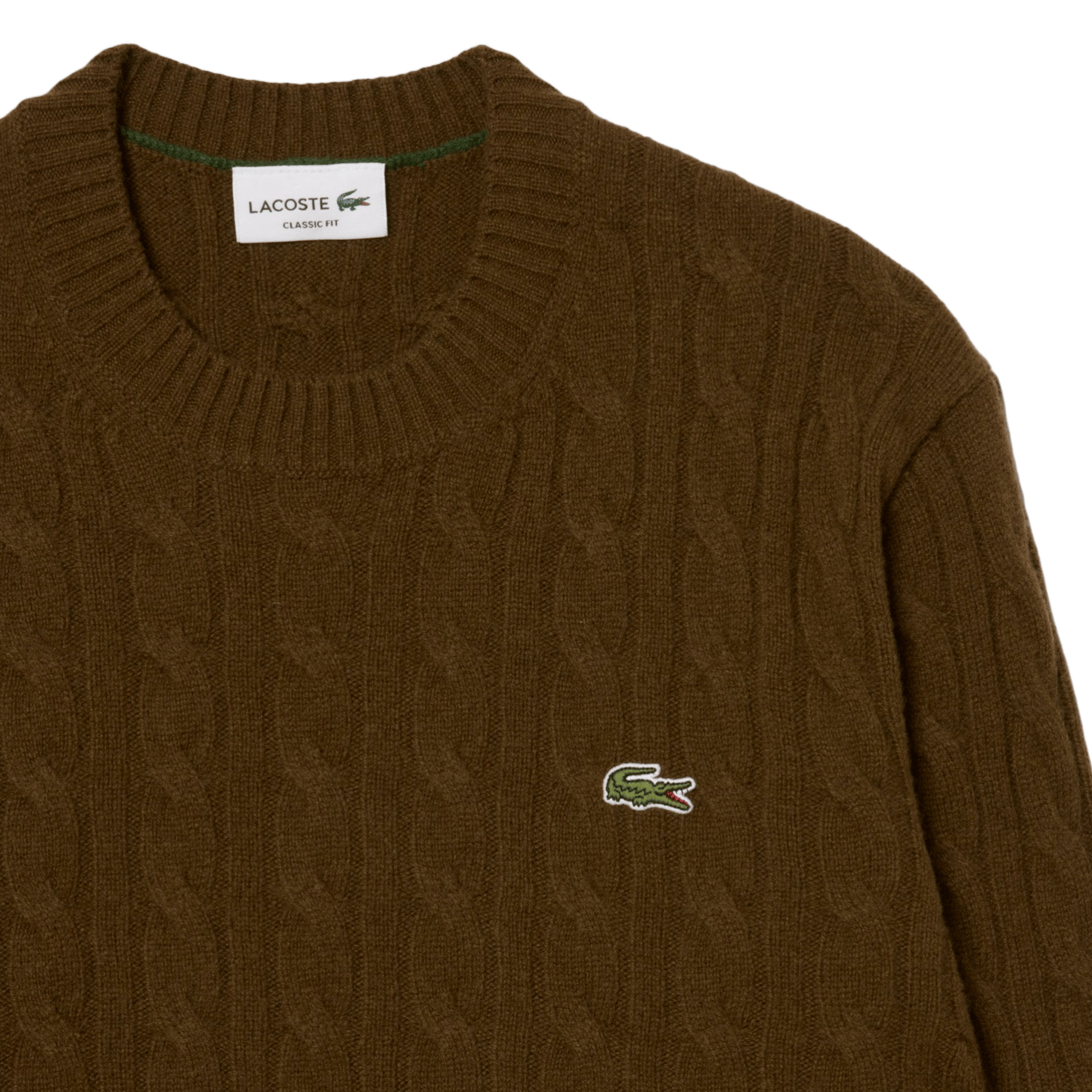 Straight wool cable-knit round-neck jumper LACOSTE Brown