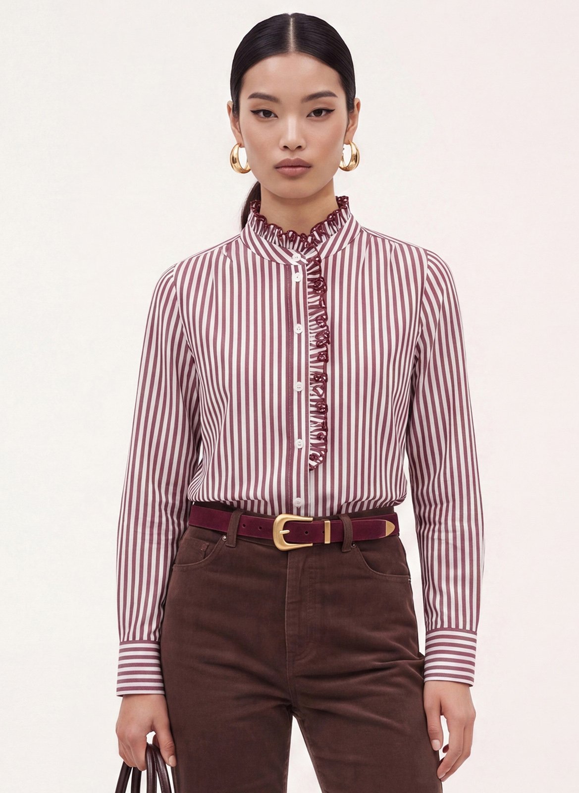 Rechte, gestreepte, katoenen blouse KOOKAI Rood