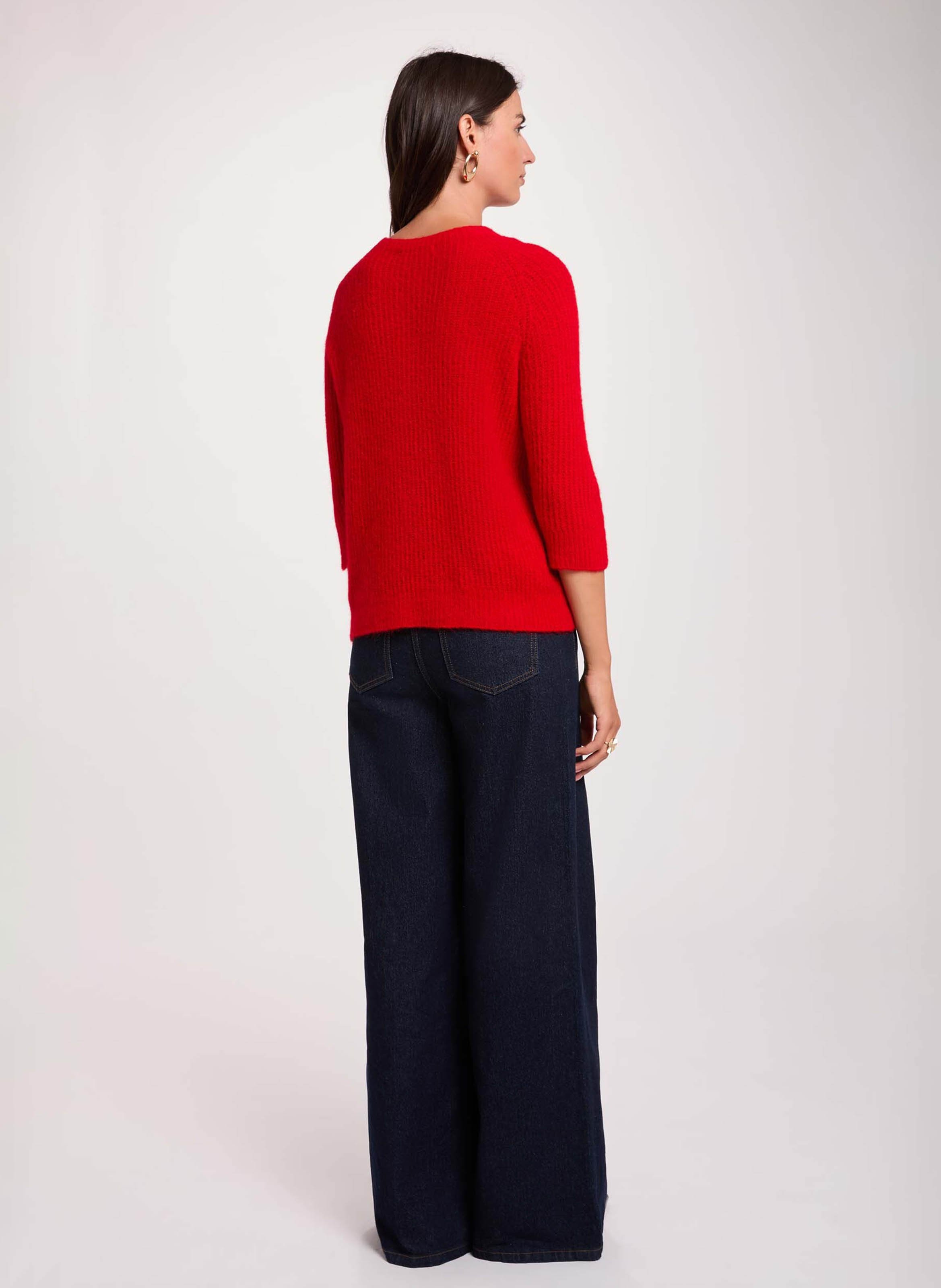 Pull droit col rond en maille mélangée MORGAN Rouge