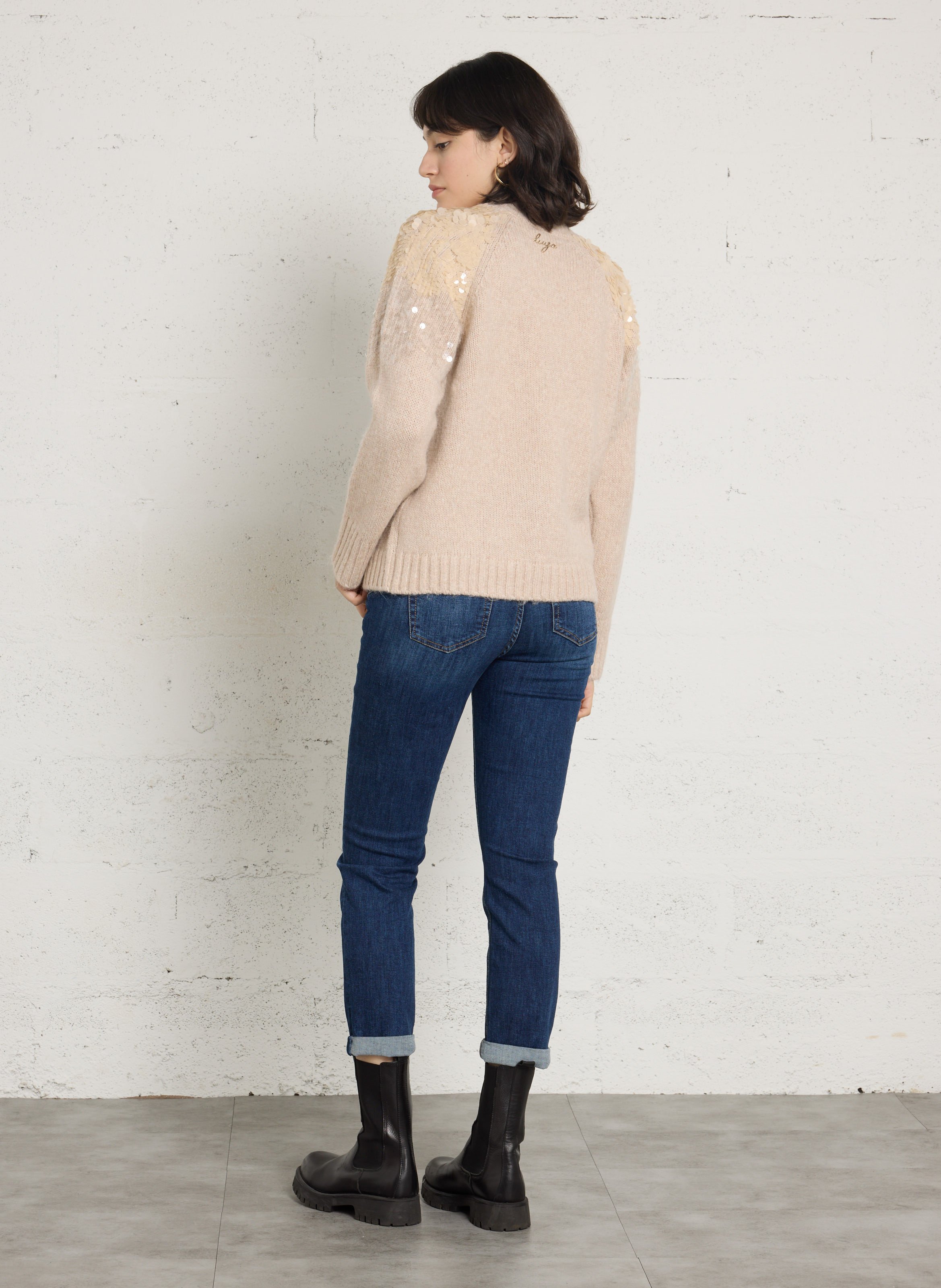 Pull droit col montant à sequins LIU JO Rose