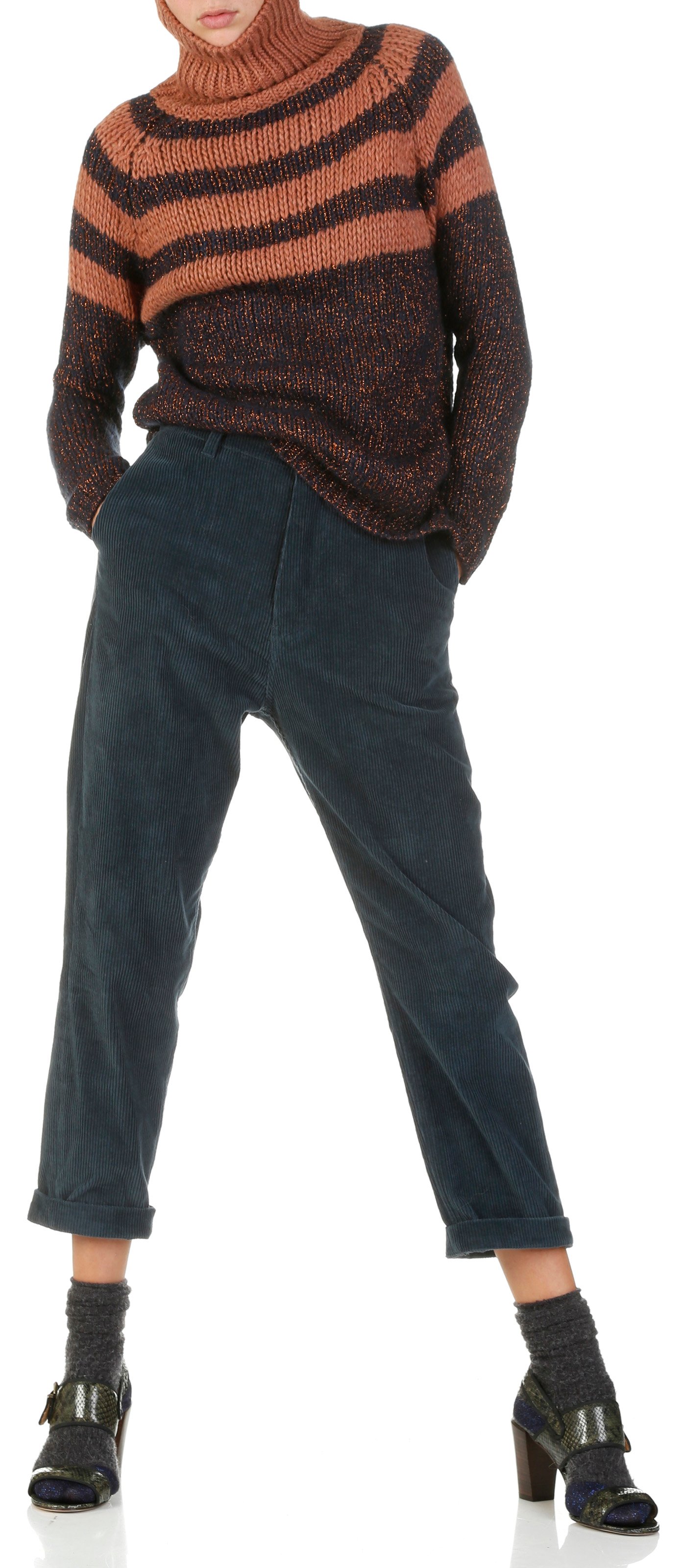 Col roulé rayé en maille lurex Venus ATTIC AND BARN Marron