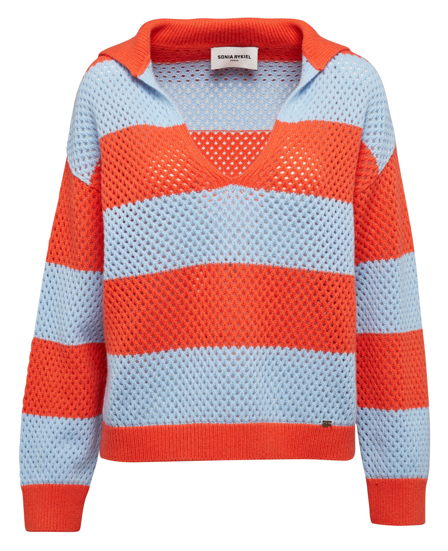 Pull col V rayé en cachemire mélangé  SONIA RYKIEL Orange