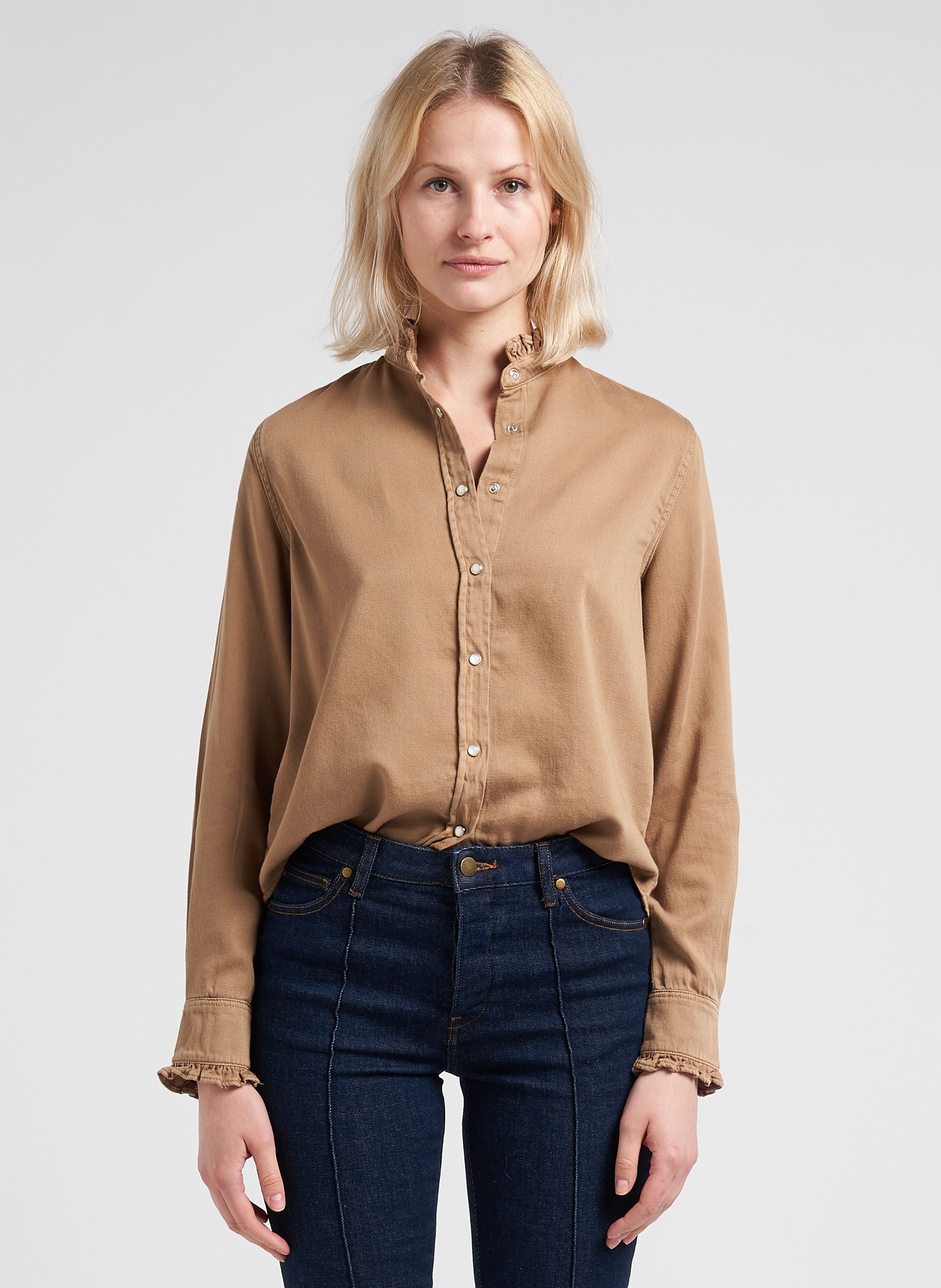 Brown Cotton shirt with Victorian collar