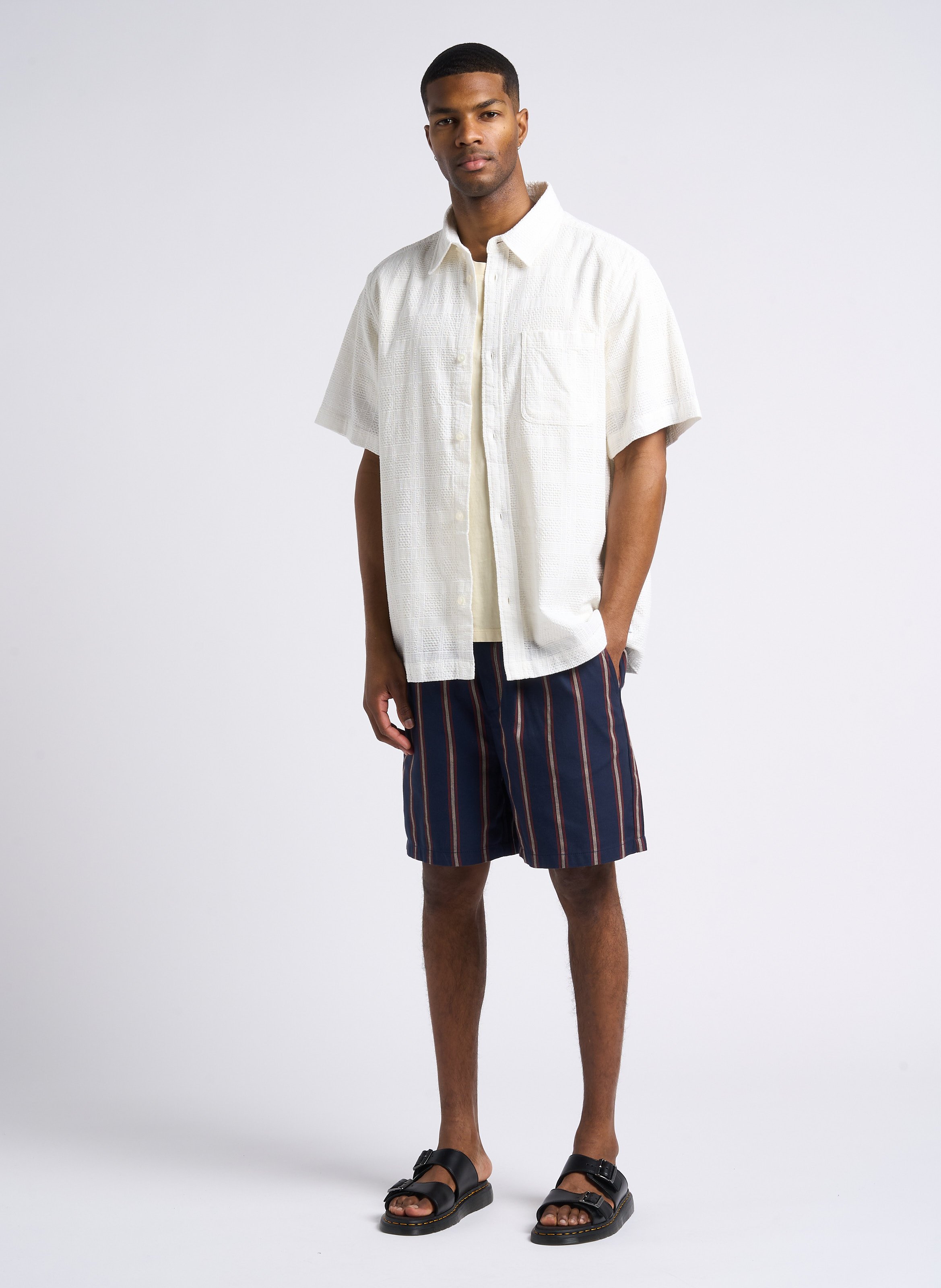 Striped straight-leg cotton shorts LES DEUX Blue