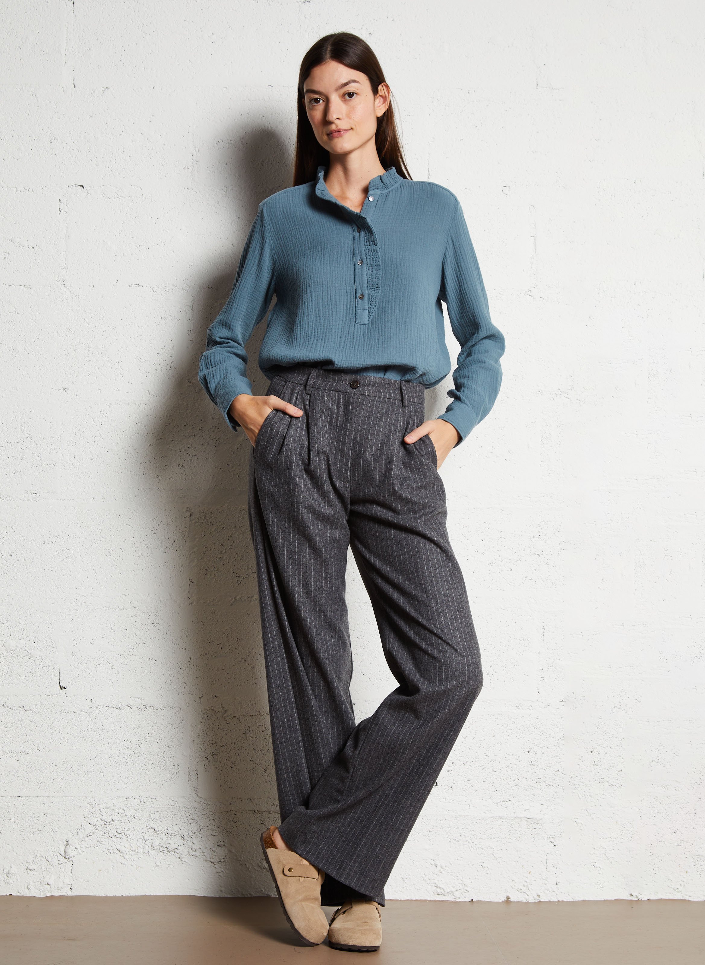 Pantalon large en laine mélangée HARTFORD Gris