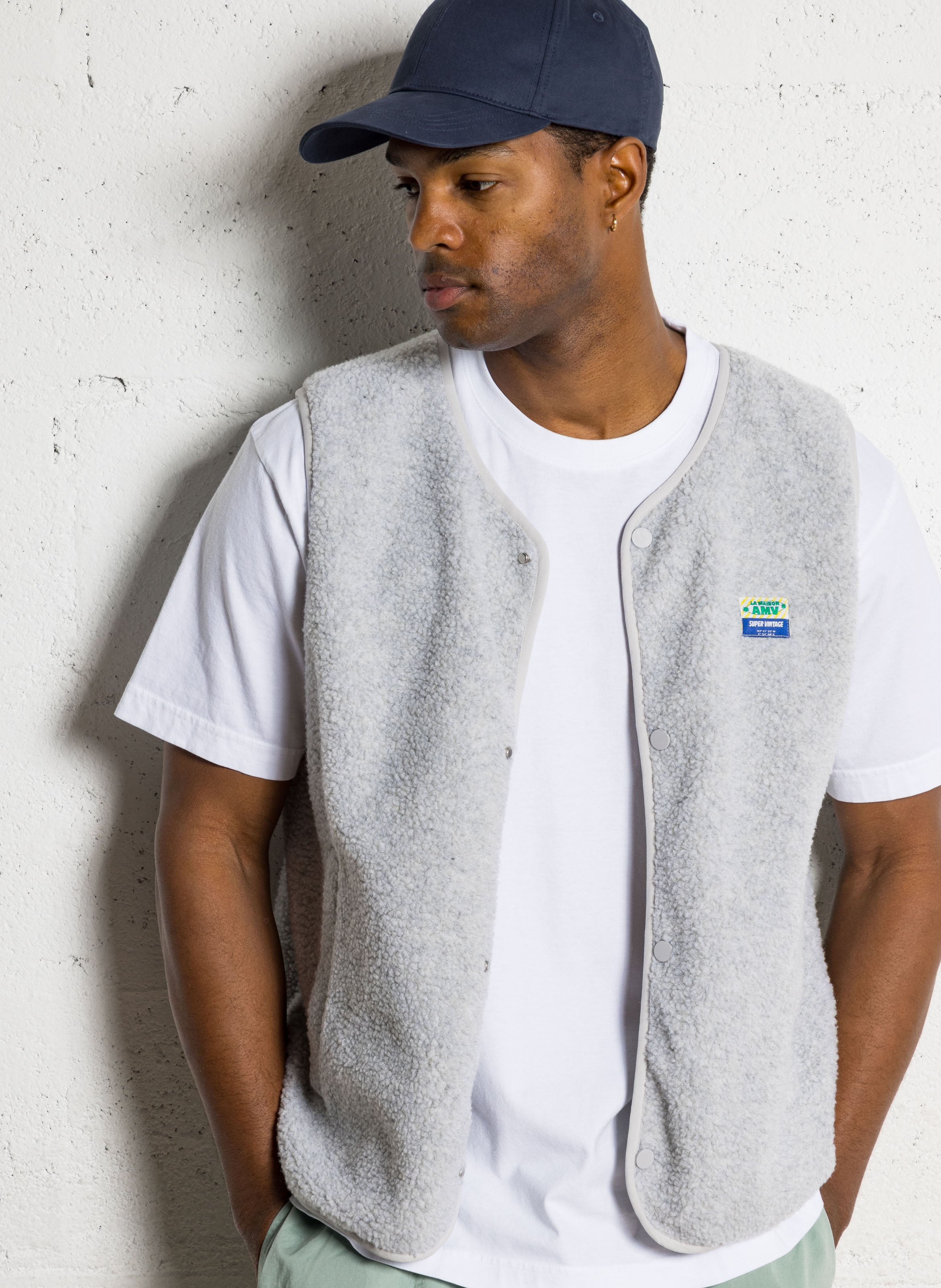 Veste col rond en sherpa  AMERICAN VINTAGE Gris