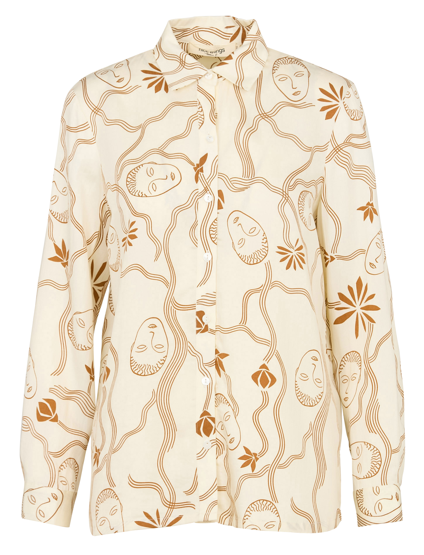 Printed loose-fit shirt with classic collar NICE THINGS Beige