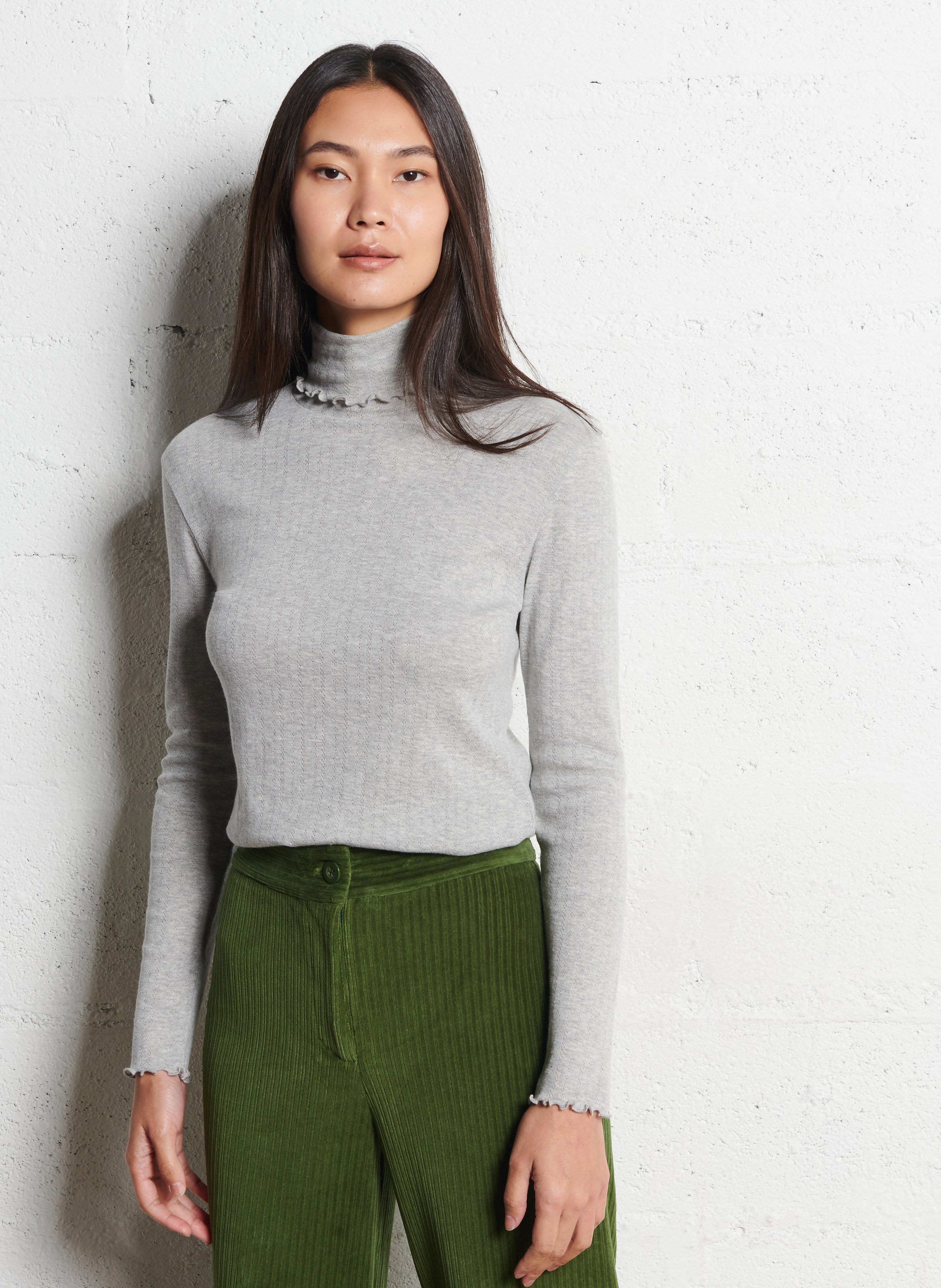 Col roulé droit en maille pointelle NICE THINGS Gris