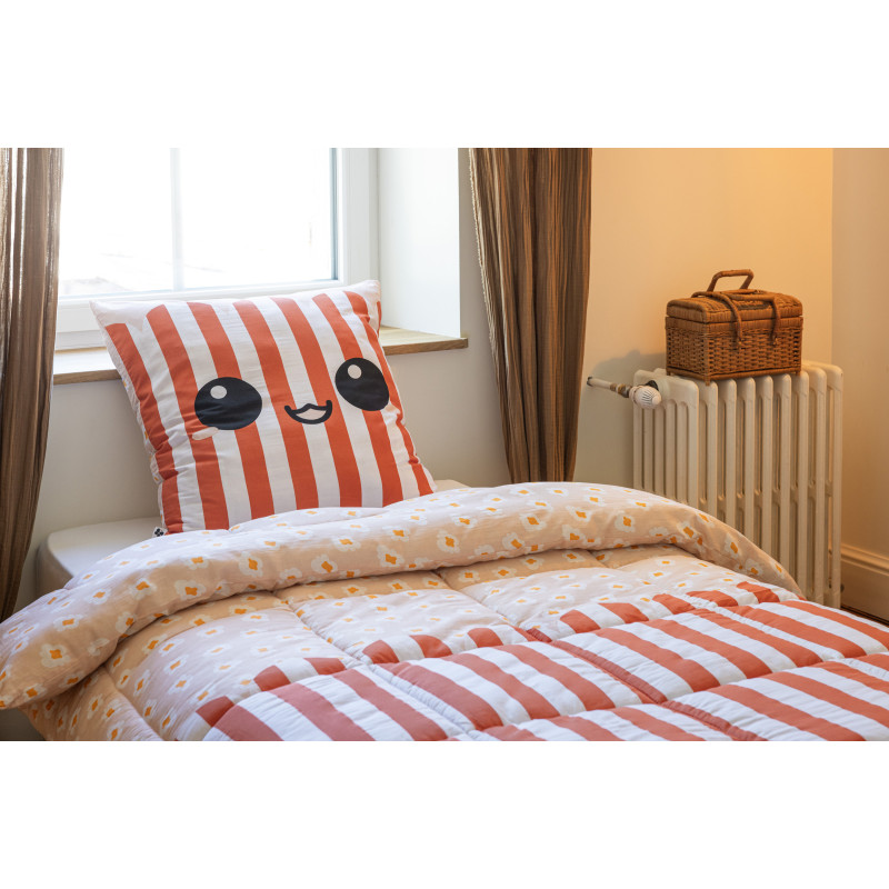 Duvet set in all dimensions "fresh popcorn" reversible 100% cotton / 57 threads/cm² L'EFFET PAPILLON Multicolored