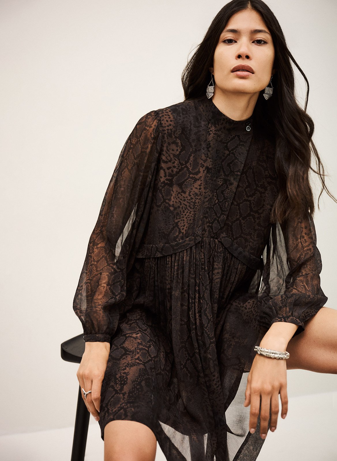 High-neck midi dress BA&SH Brown