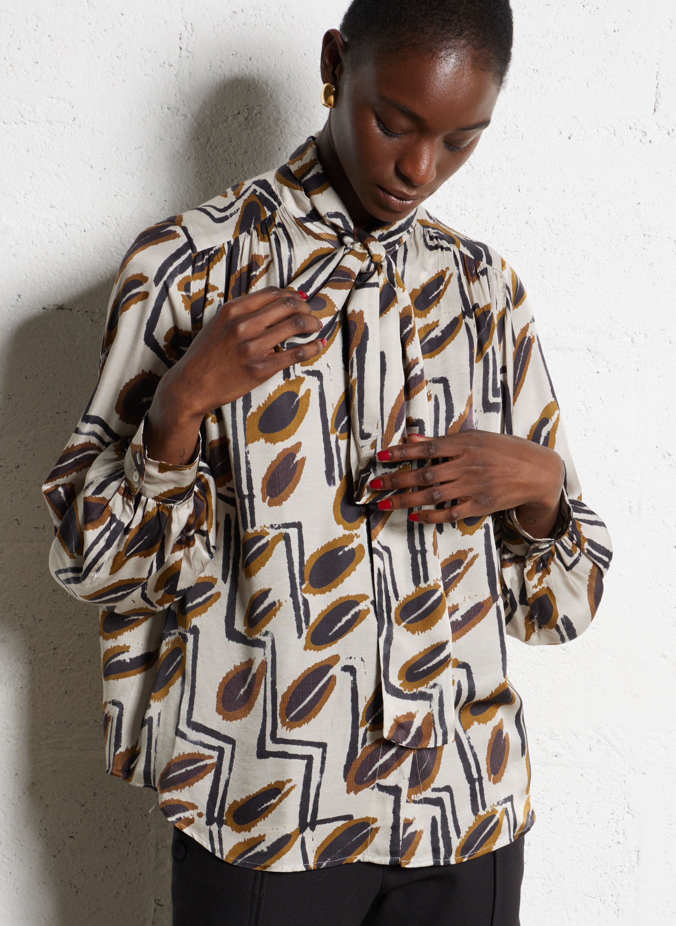 Chemise ample imprimée avec écharpe DIEGA Orange