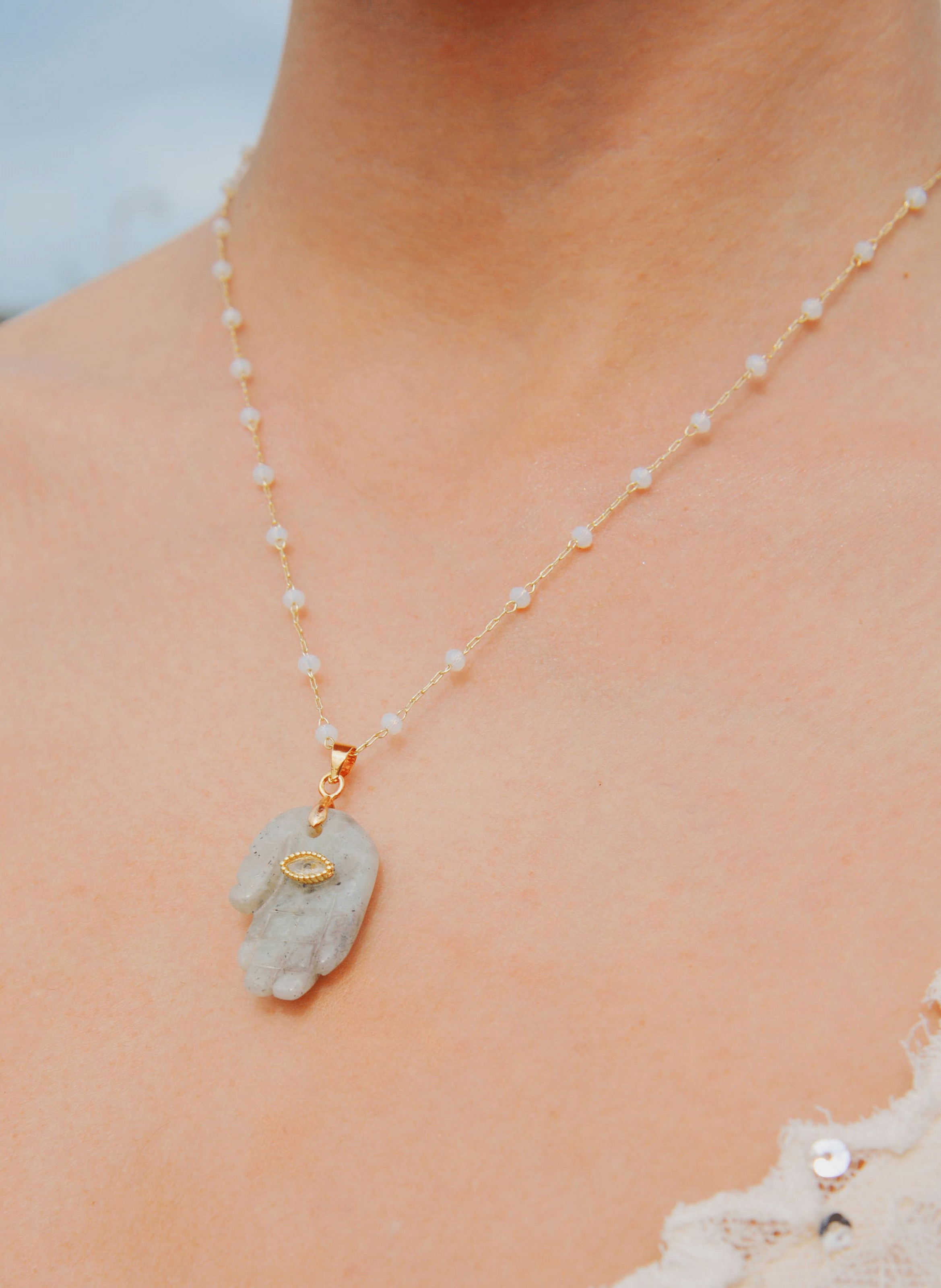 Chain necklace with pearls and pendant HIPANEMA White