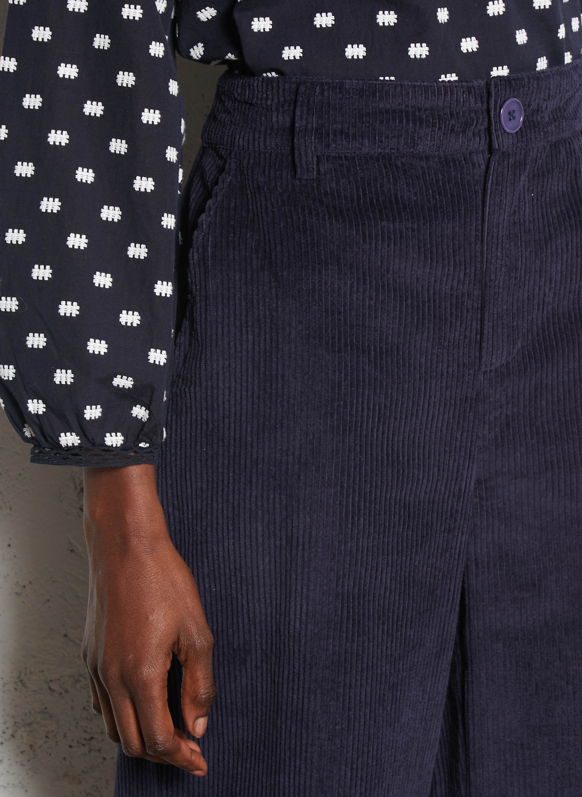 Wide-leg cotton-blend corduroy pants PETITE MENDIGOTE Blue