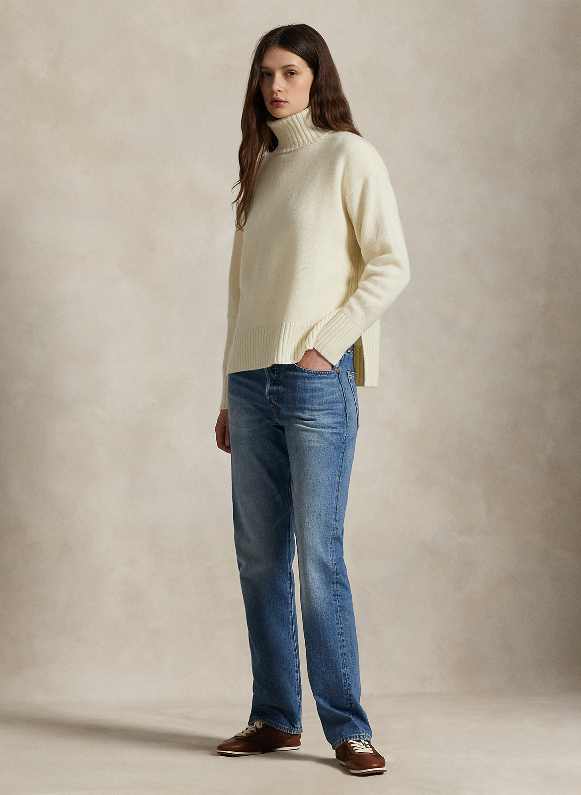 Pull oversize col roulé en laine et cachemire POLO RALPH LAUREN Blanc