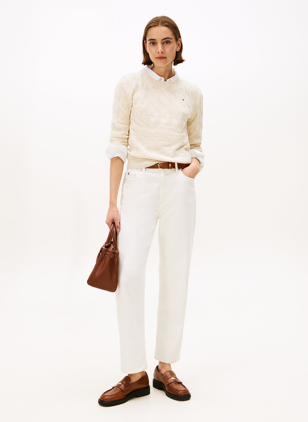 Pull col rond en laine  TOMMY HILFIGER Blanc