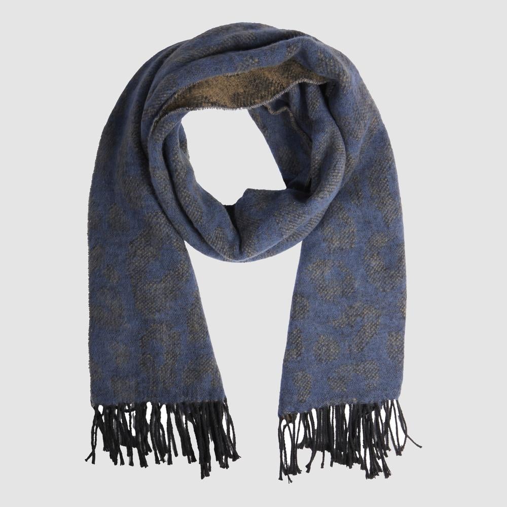 Women's animal print scarf with fringes Blue