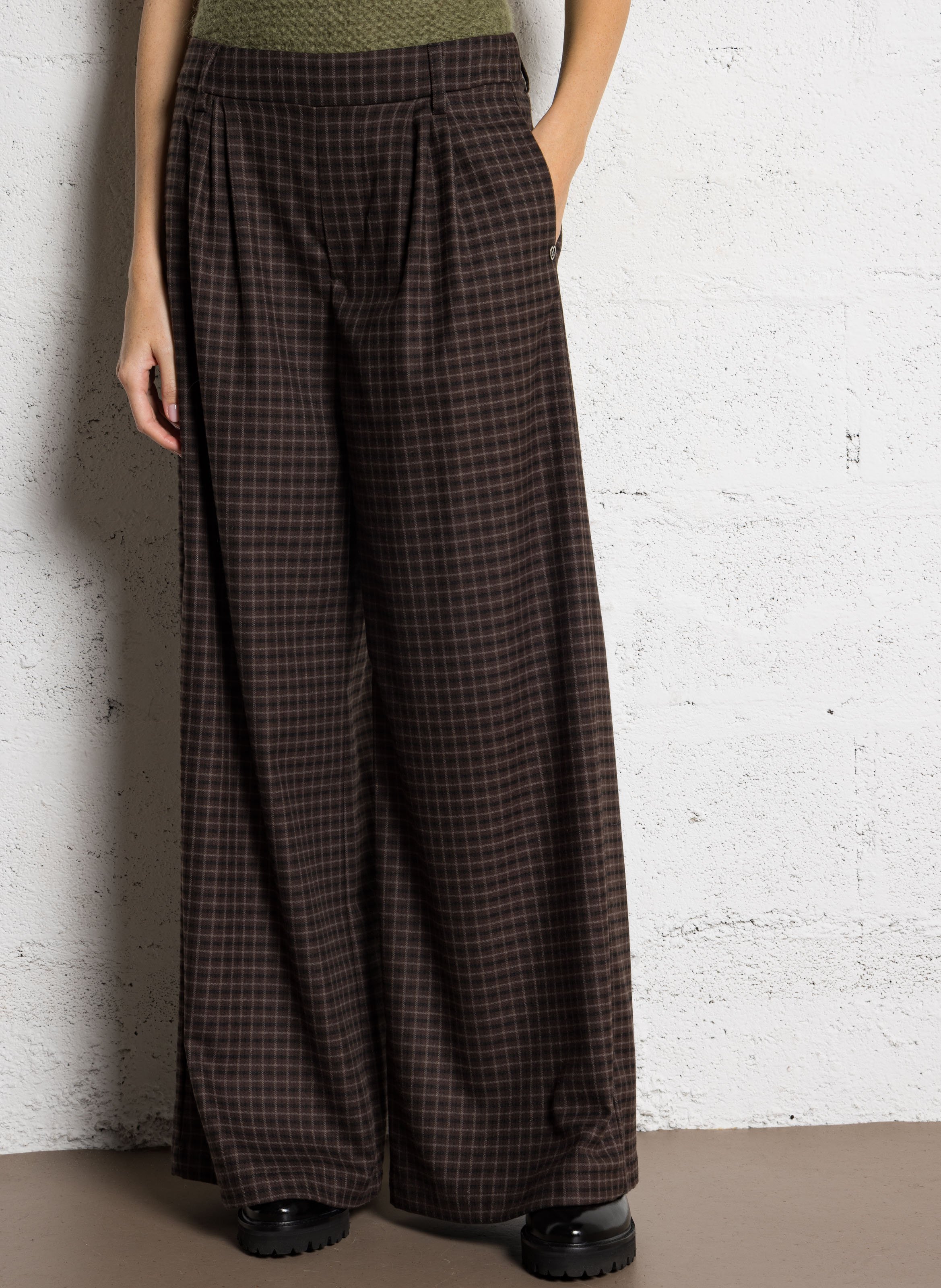 Pantalon large à carreaux PLEASE Marron