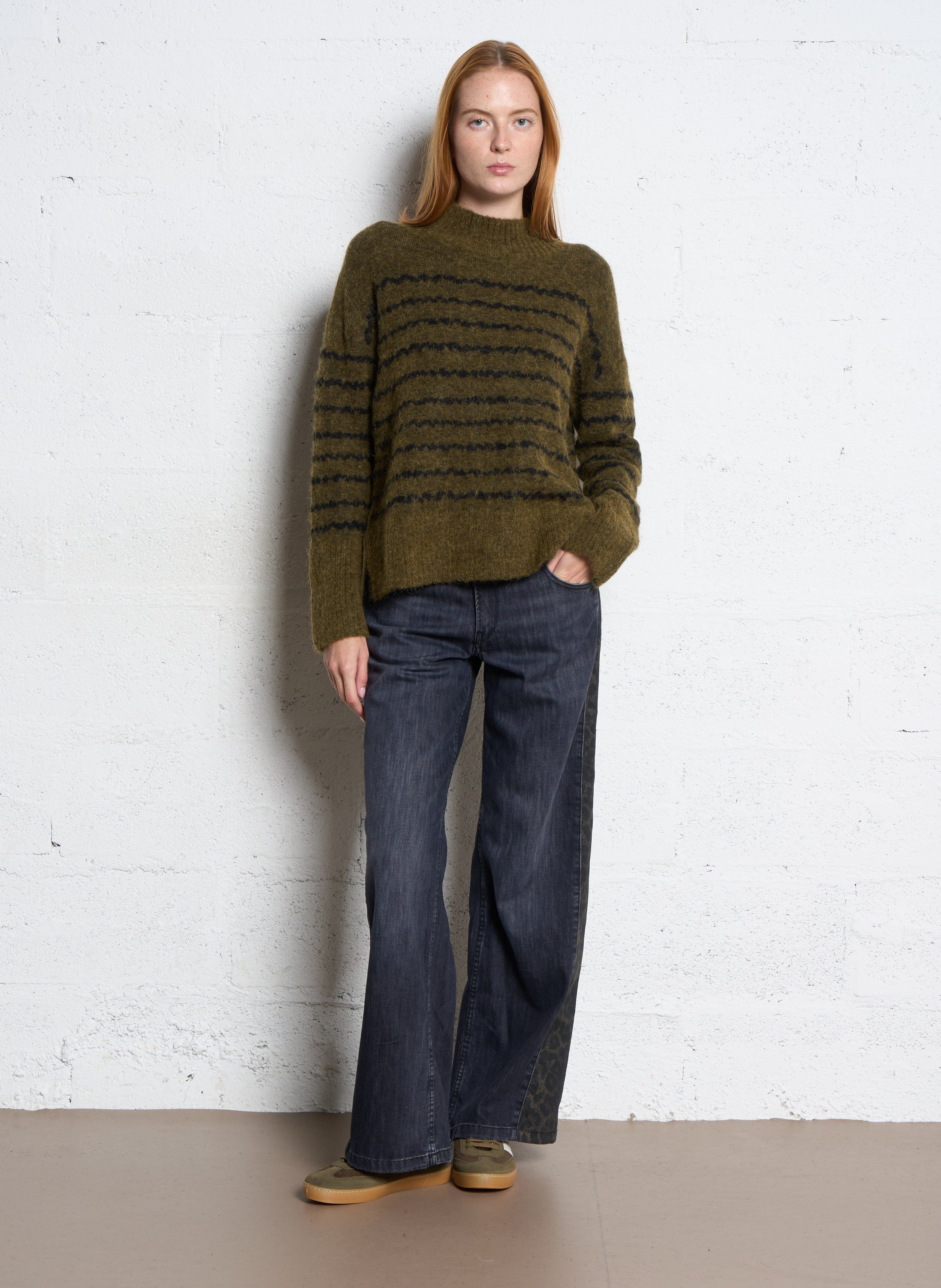 Pull oversize col montant en laine mélangée LE TEMPS DES CERISES Vert