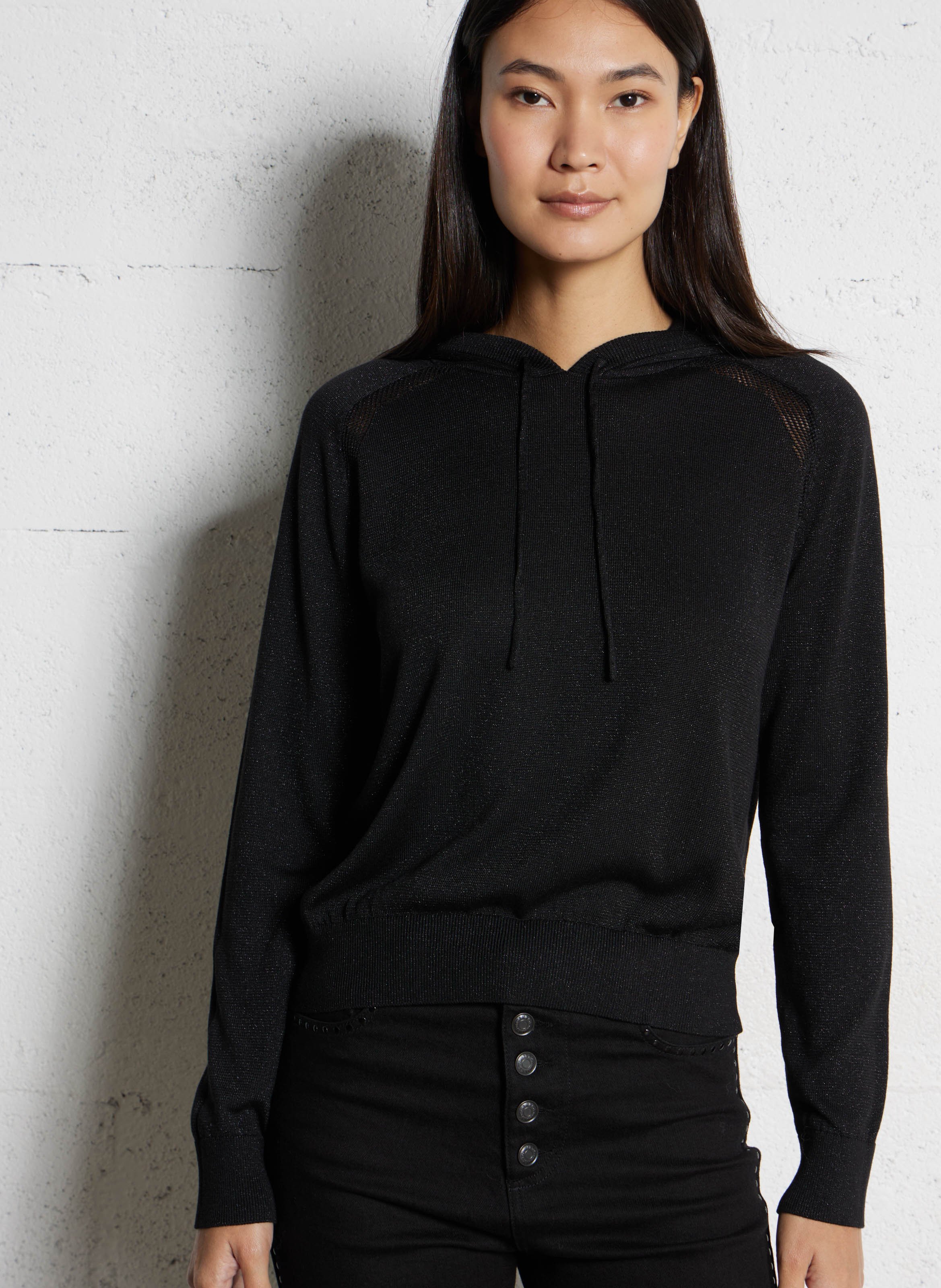 Pull à capuche droit brillant IKKS Noir