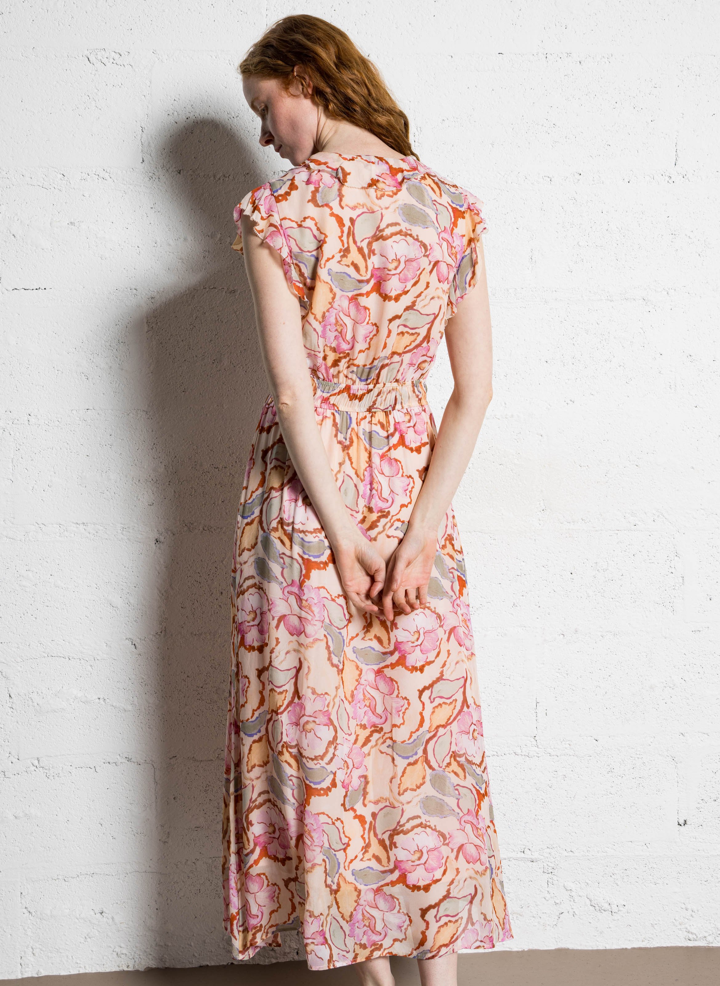 Robe longue évasée col V SUNCOO Rose