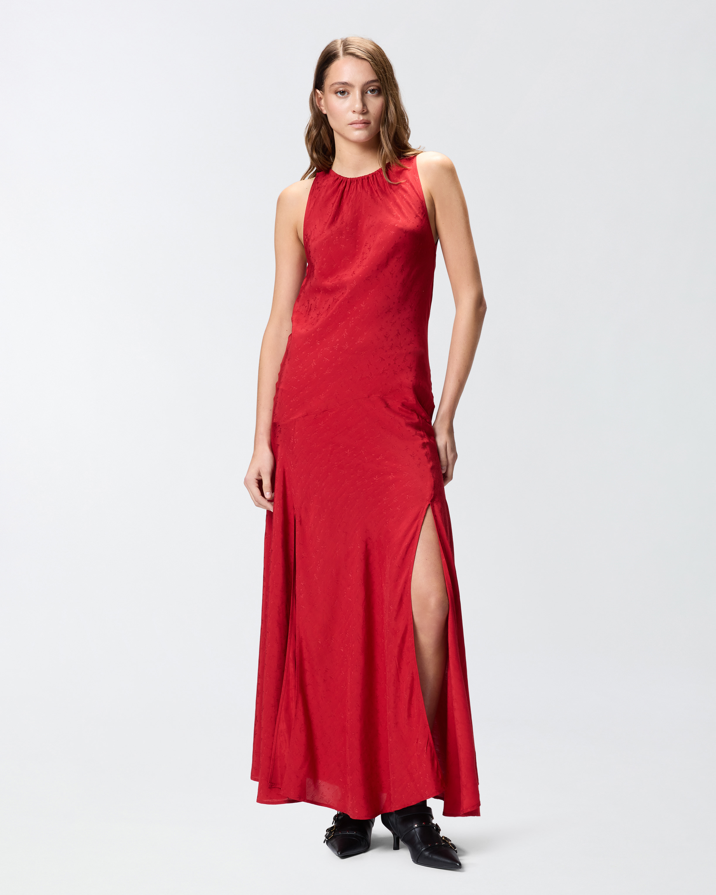 Long viscose jacquard dress PINKO Red