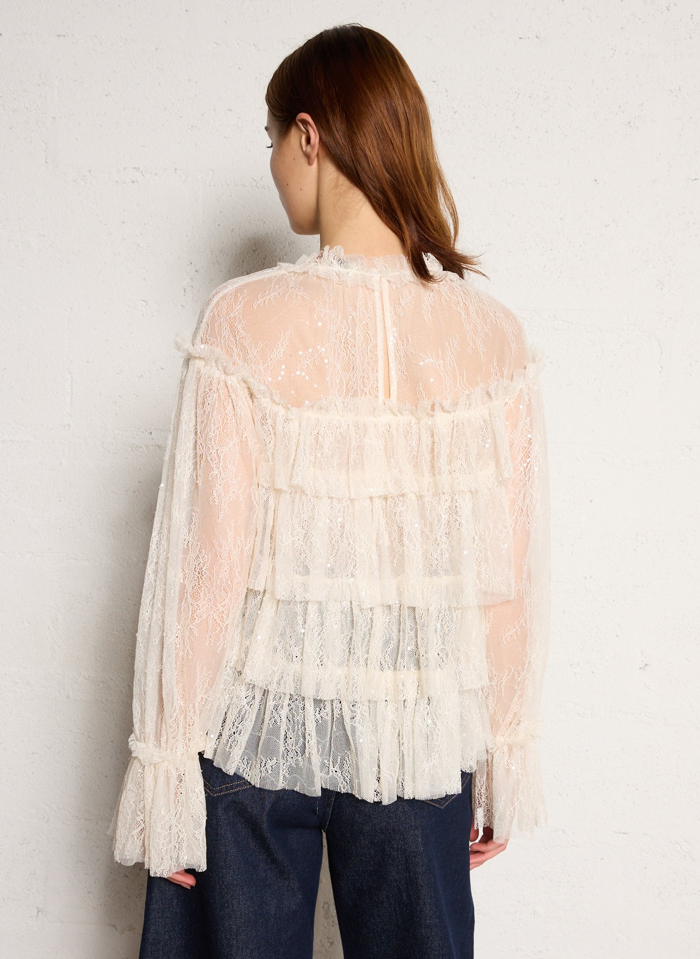 Blouse droite col rond en dentelle STELLA NOVA Beige