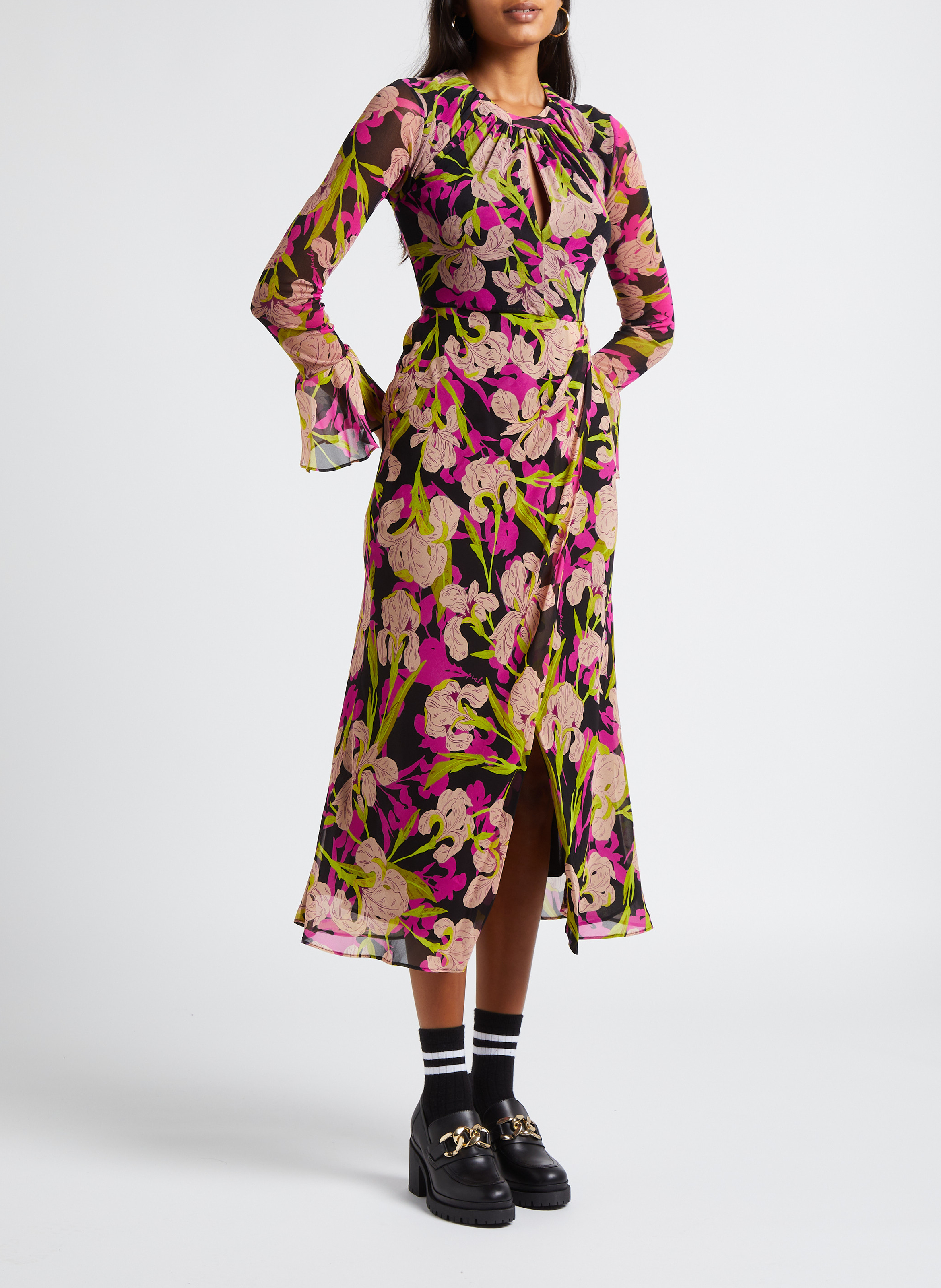 Lange jurk met ronde hals en print PINKO Veelkleurig