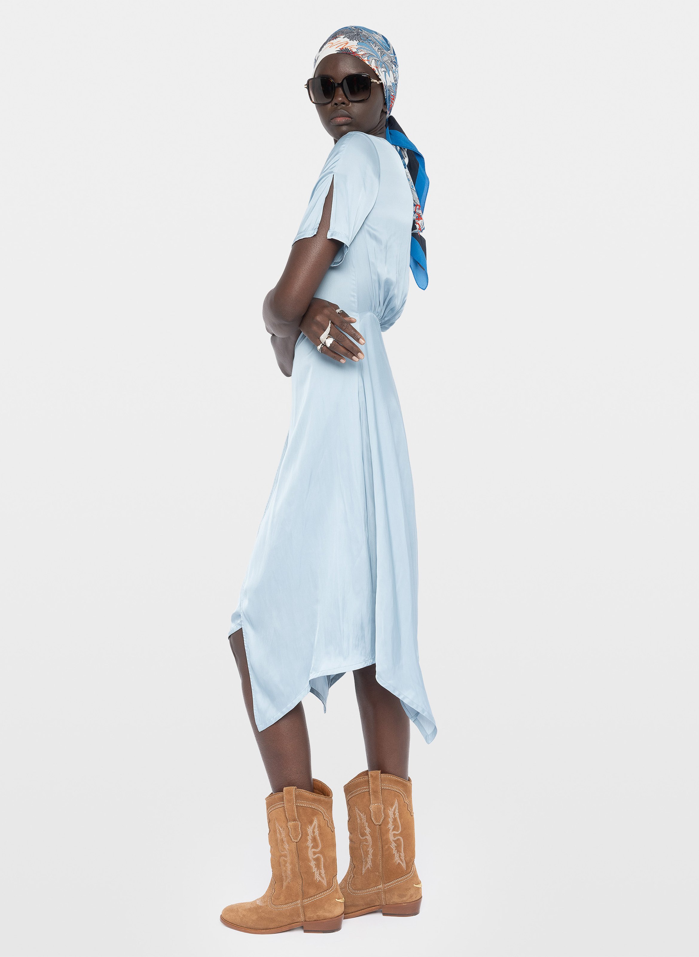 Robe midi portefeuille satinée ZADIG&VOLTAIRE Bleu