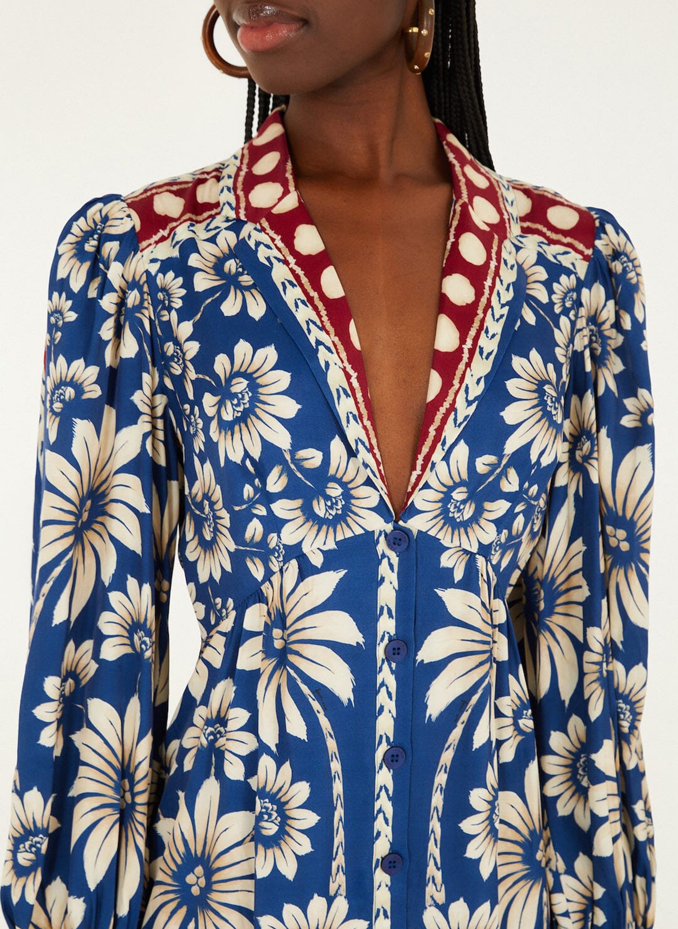 Robe courte col V  FARM RIO Bleu