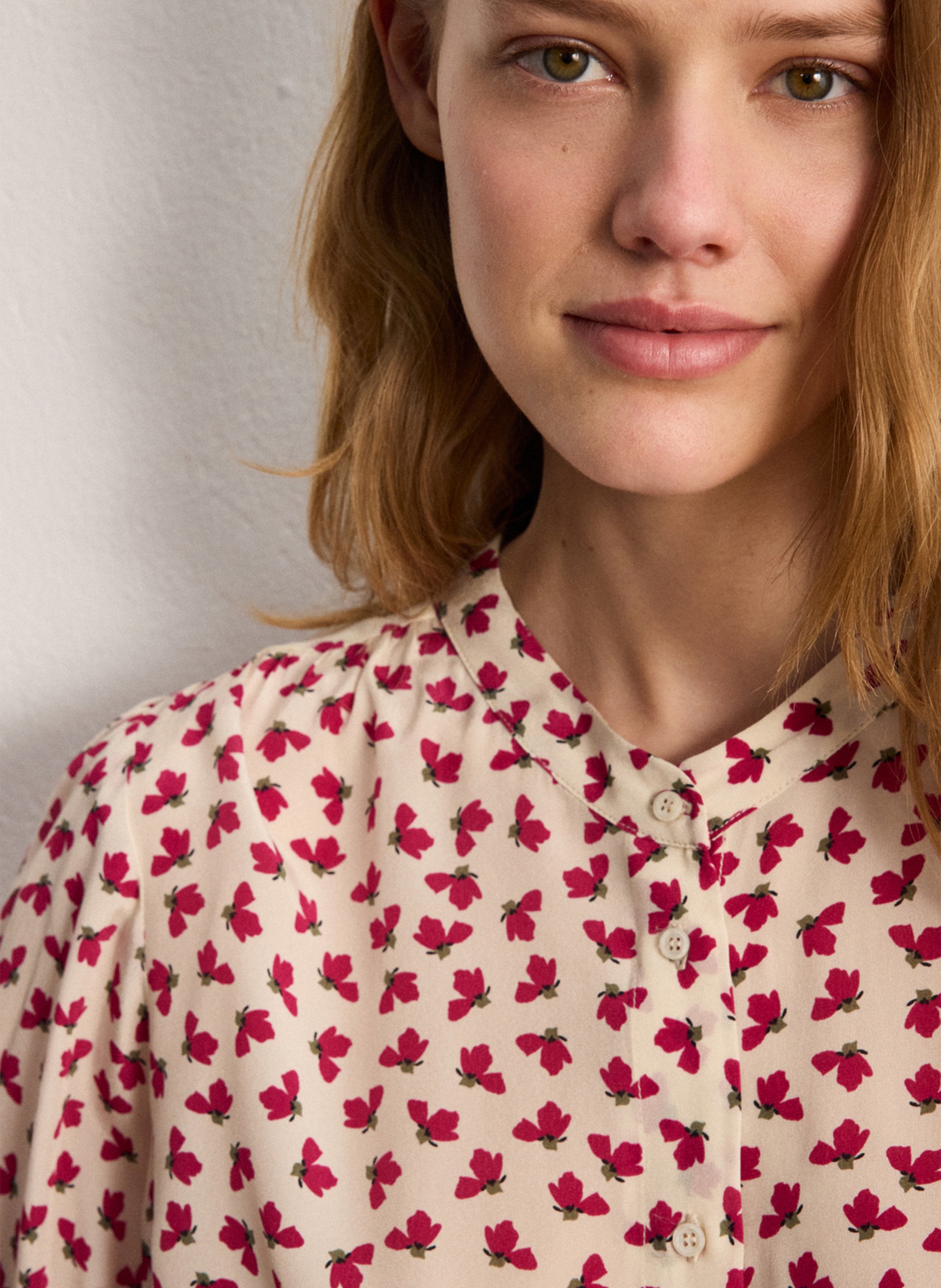 Chemise droite col rond imprimée PABLO Beige