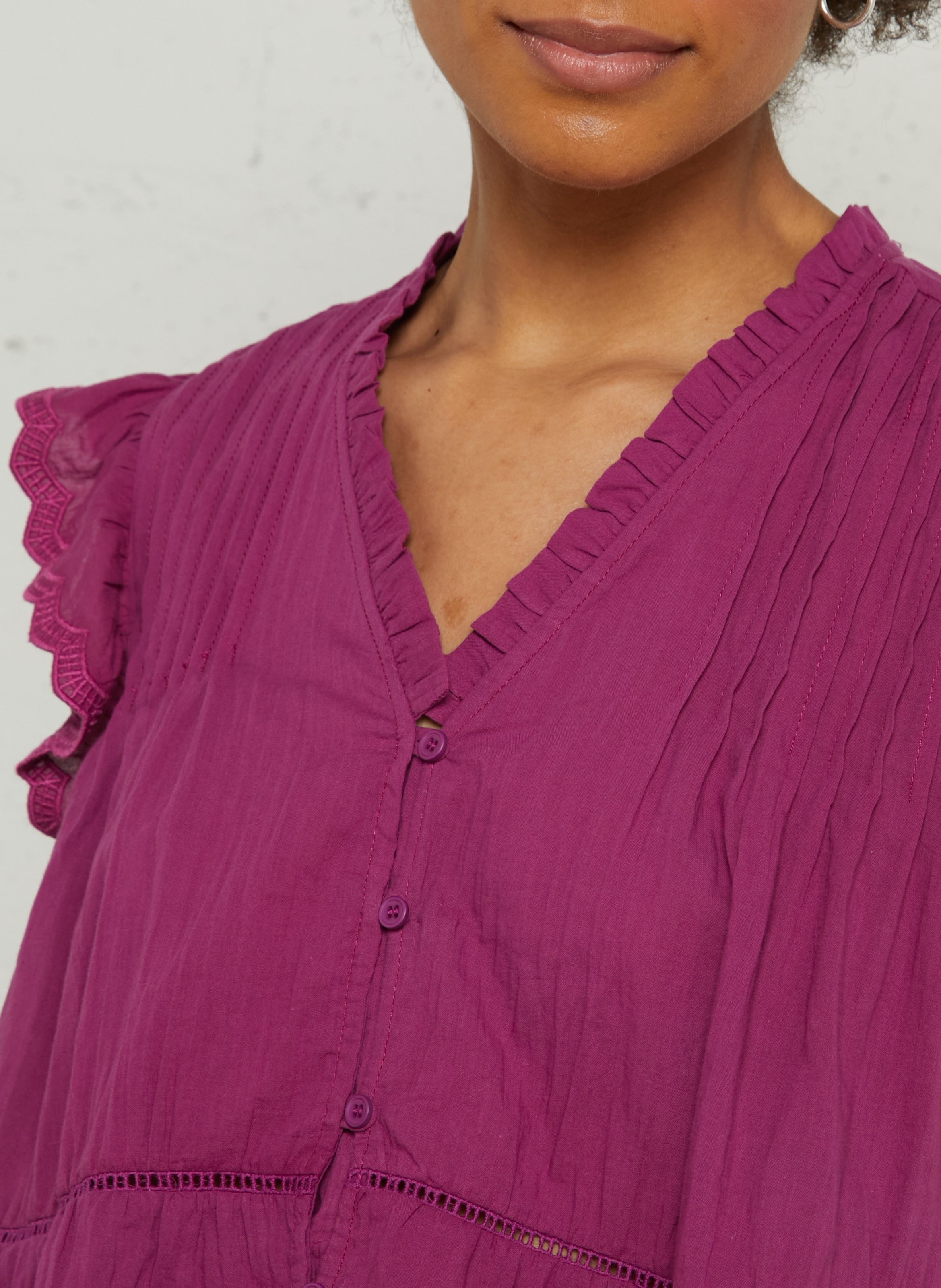 Top droit col V en coton SEE U SOON Violet