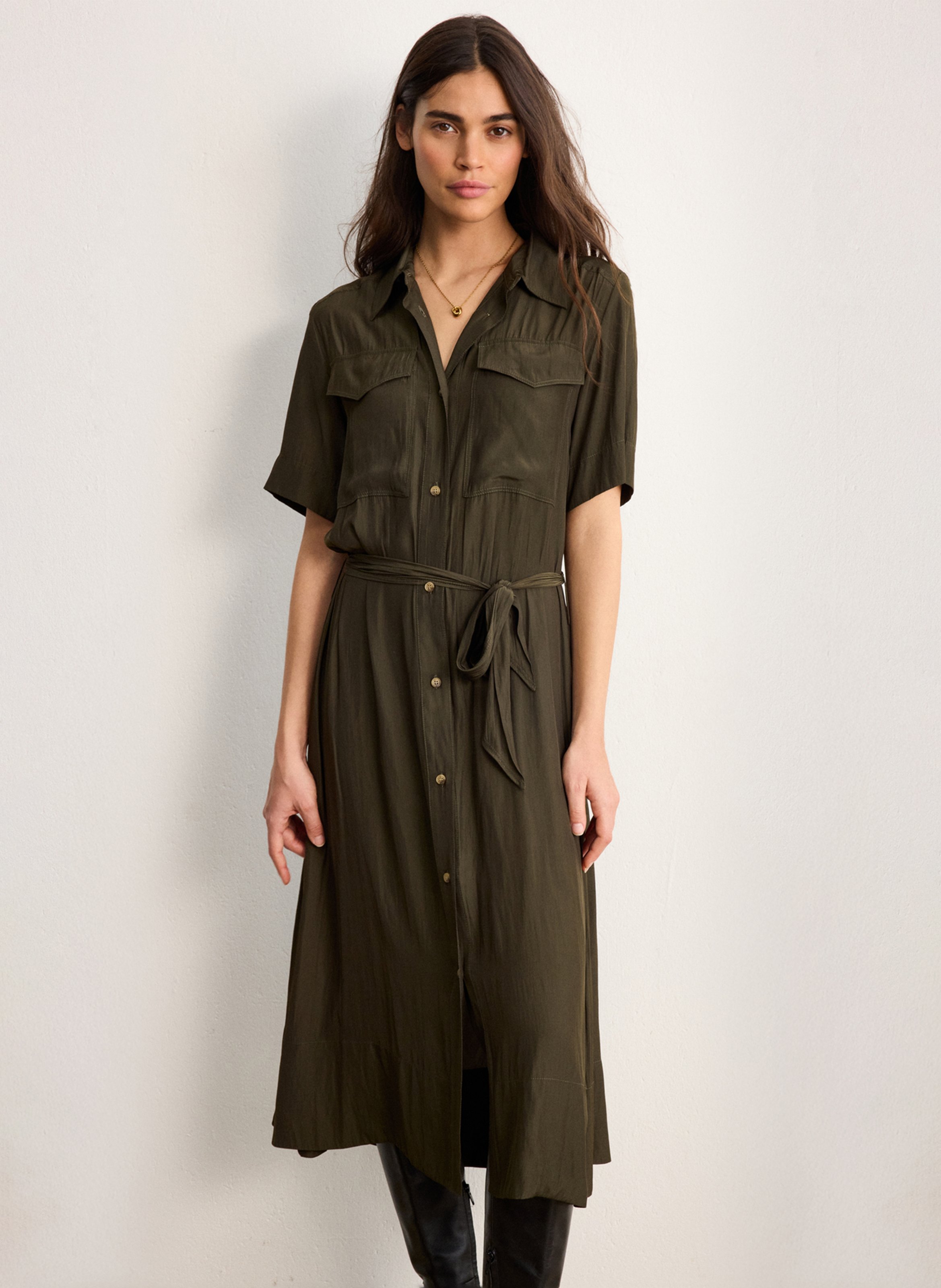 Halflange effen blousejurk PABLO Groen