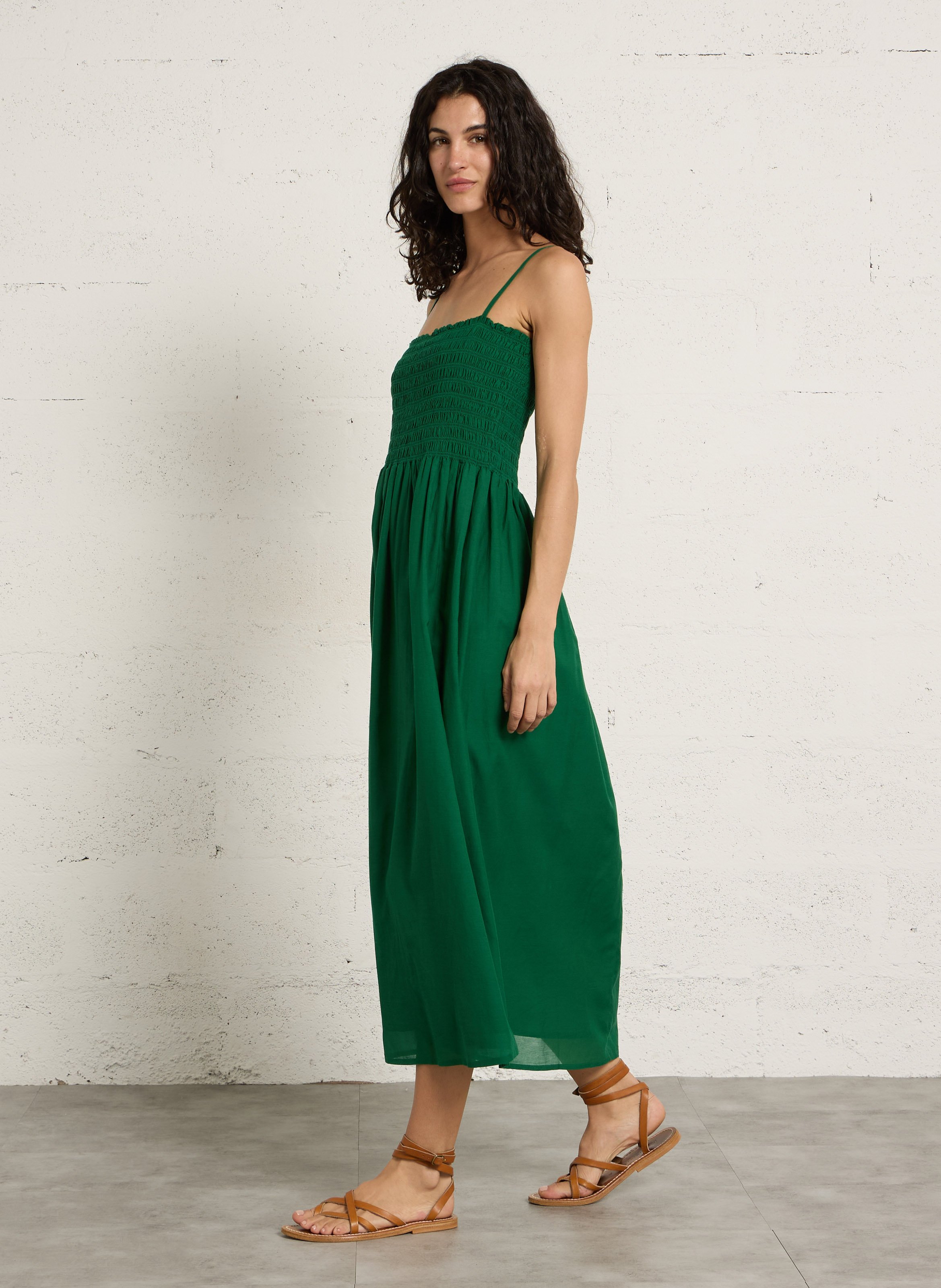 Lange, katoenen jurk PETITE MENDIGOTE Groen