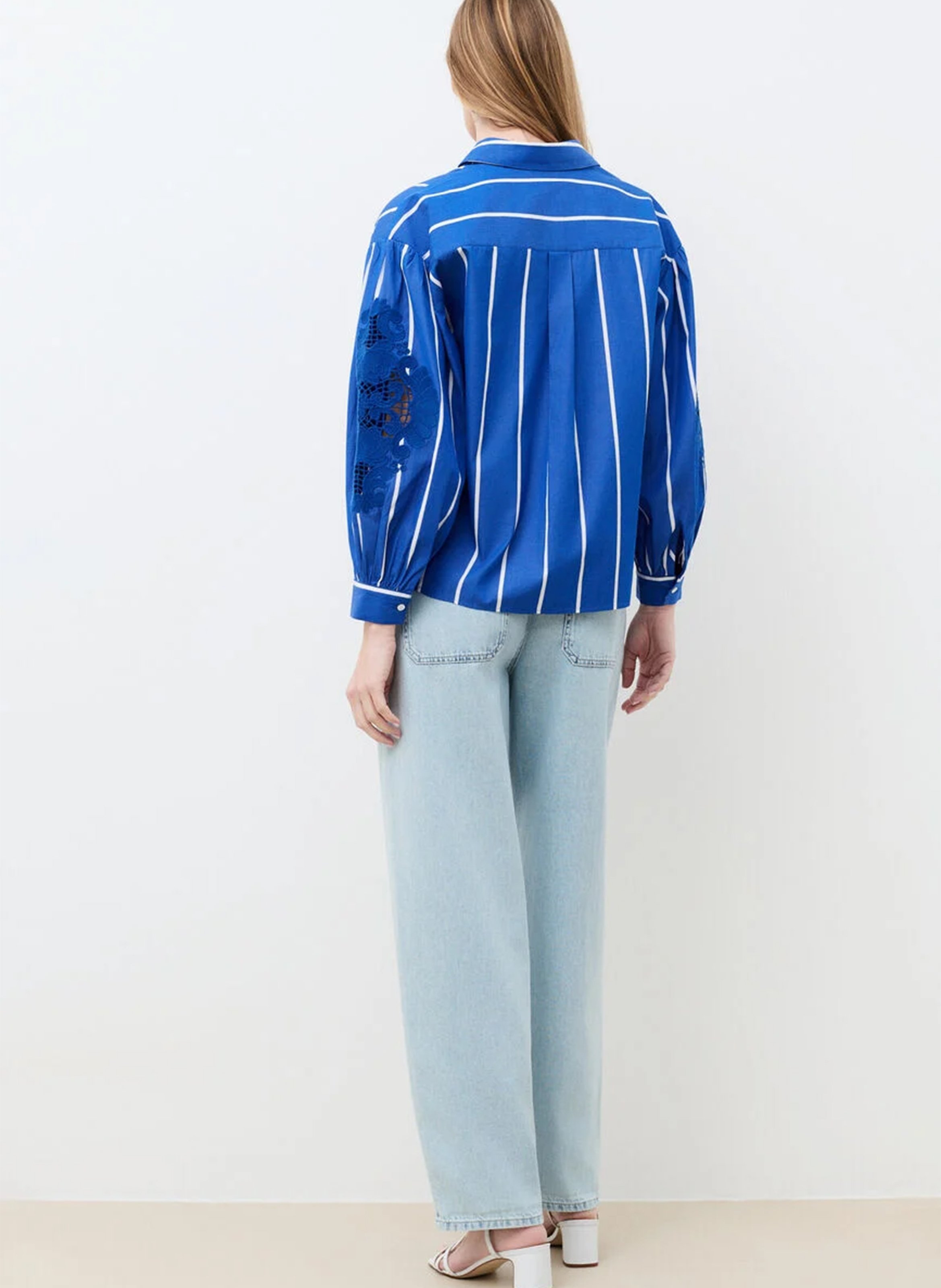 Chemise droite col classique en coton rayé CAROLL Bleu