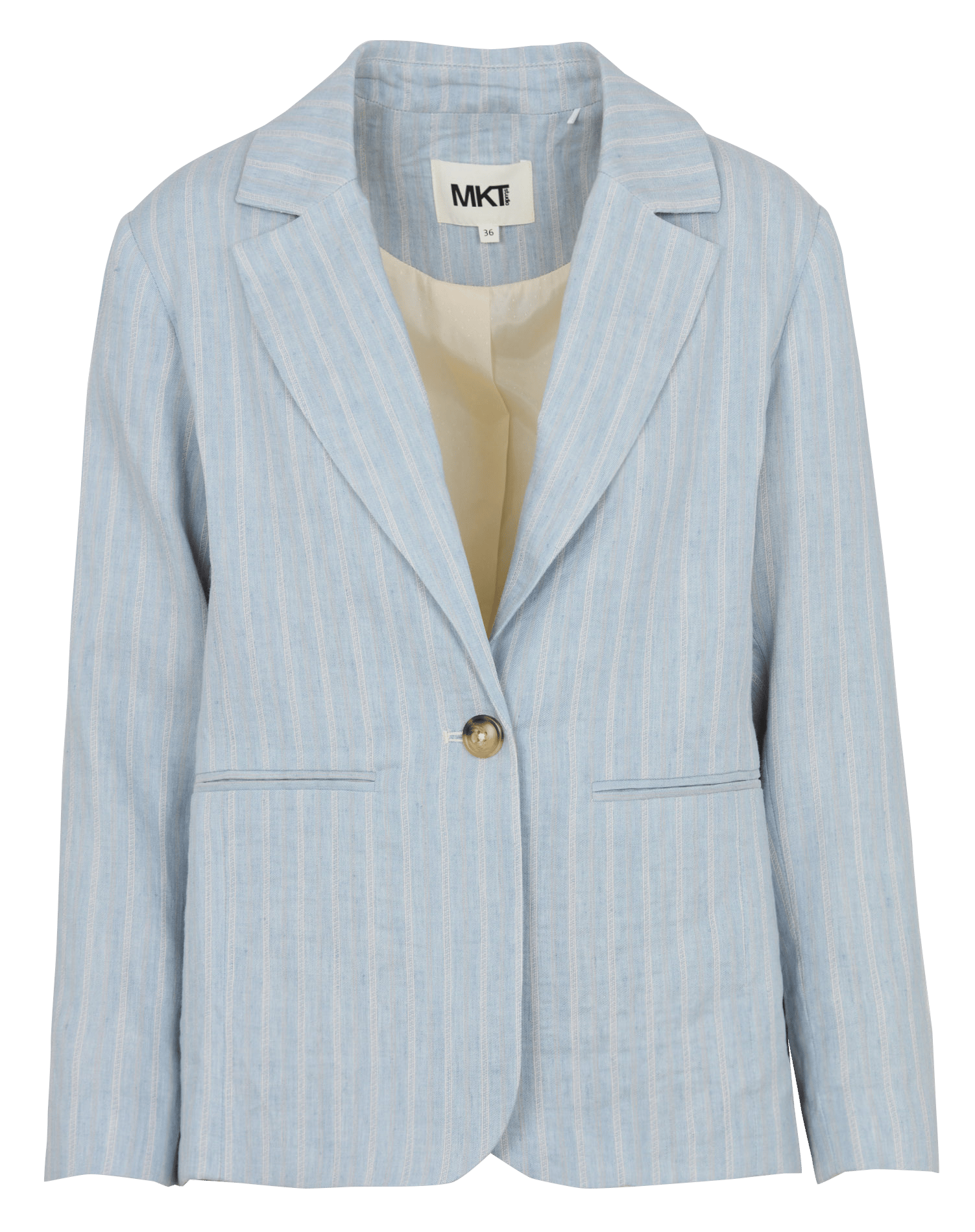 Gerade geschnittene Jacke mit Reverskragen und Streifen aus Leinenmischung MKT Blau