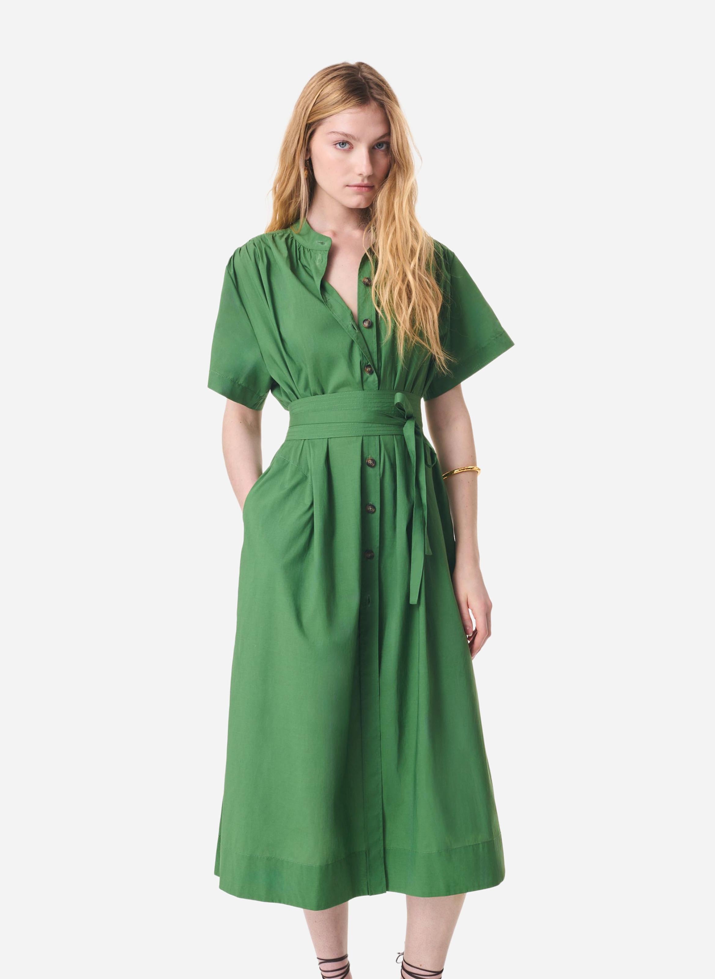 Robe midi col rond ceinturée unie VANESSA BRUNO Green