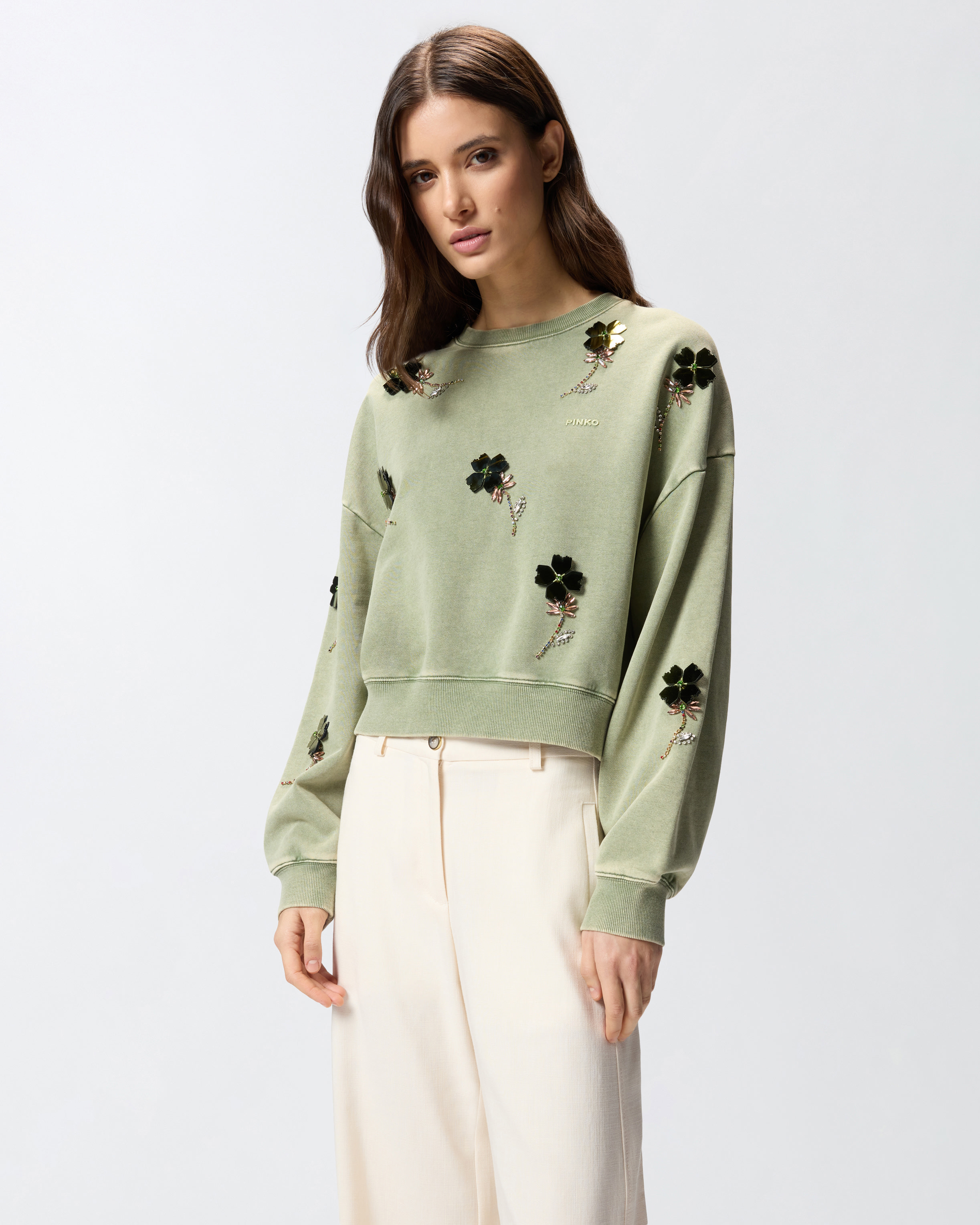 Sweat-shirt avec fleurs bijou PINKO Vert