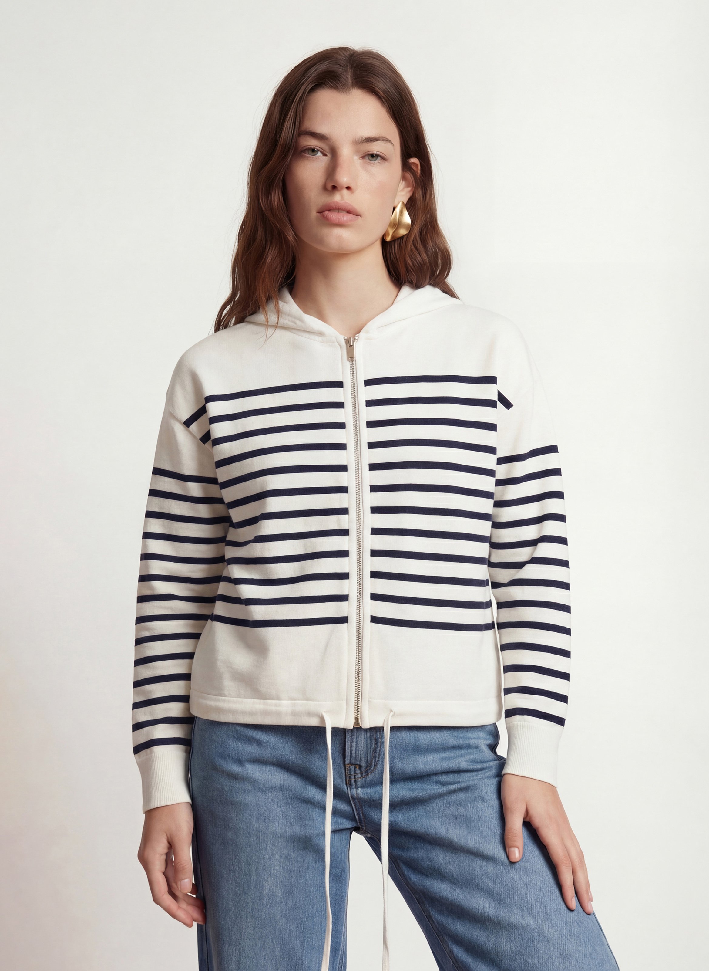 Striped hooded straight vest KOOKAI White