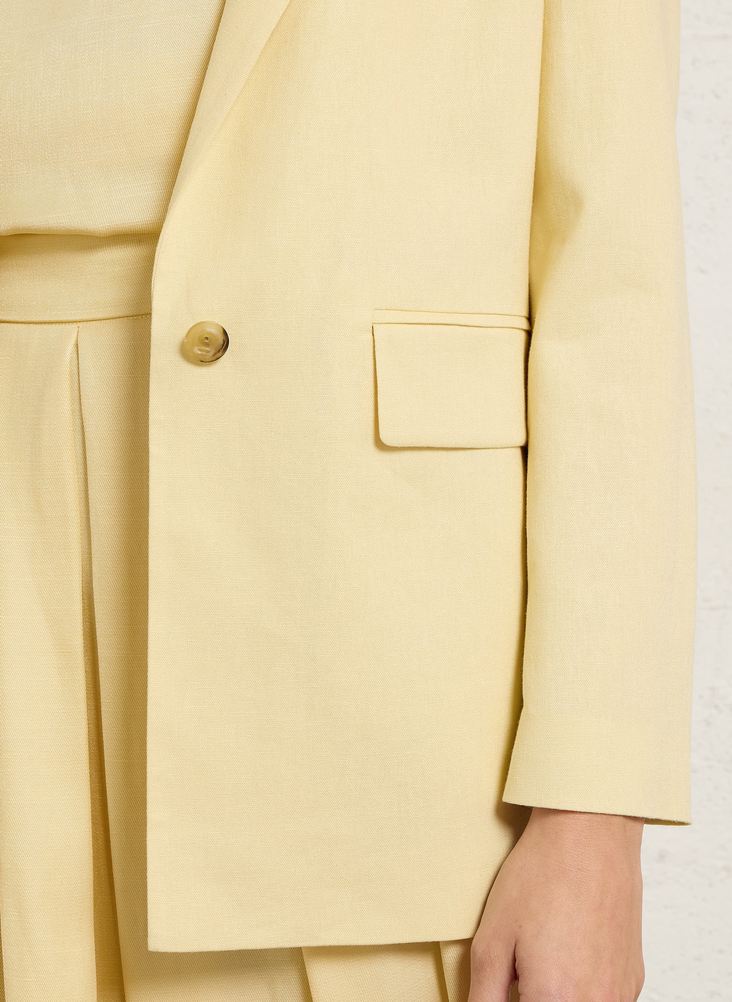 Solid straight tailored linen blend blazer MAISON 123 Beige