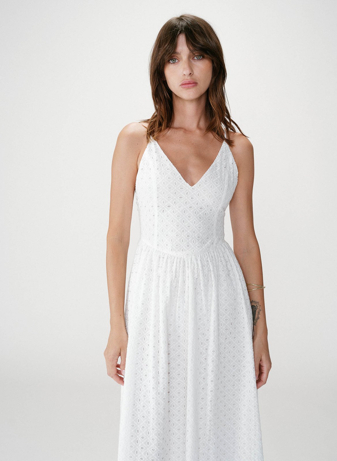 Robe longue col V en coton GRACE ET MILA Blanc