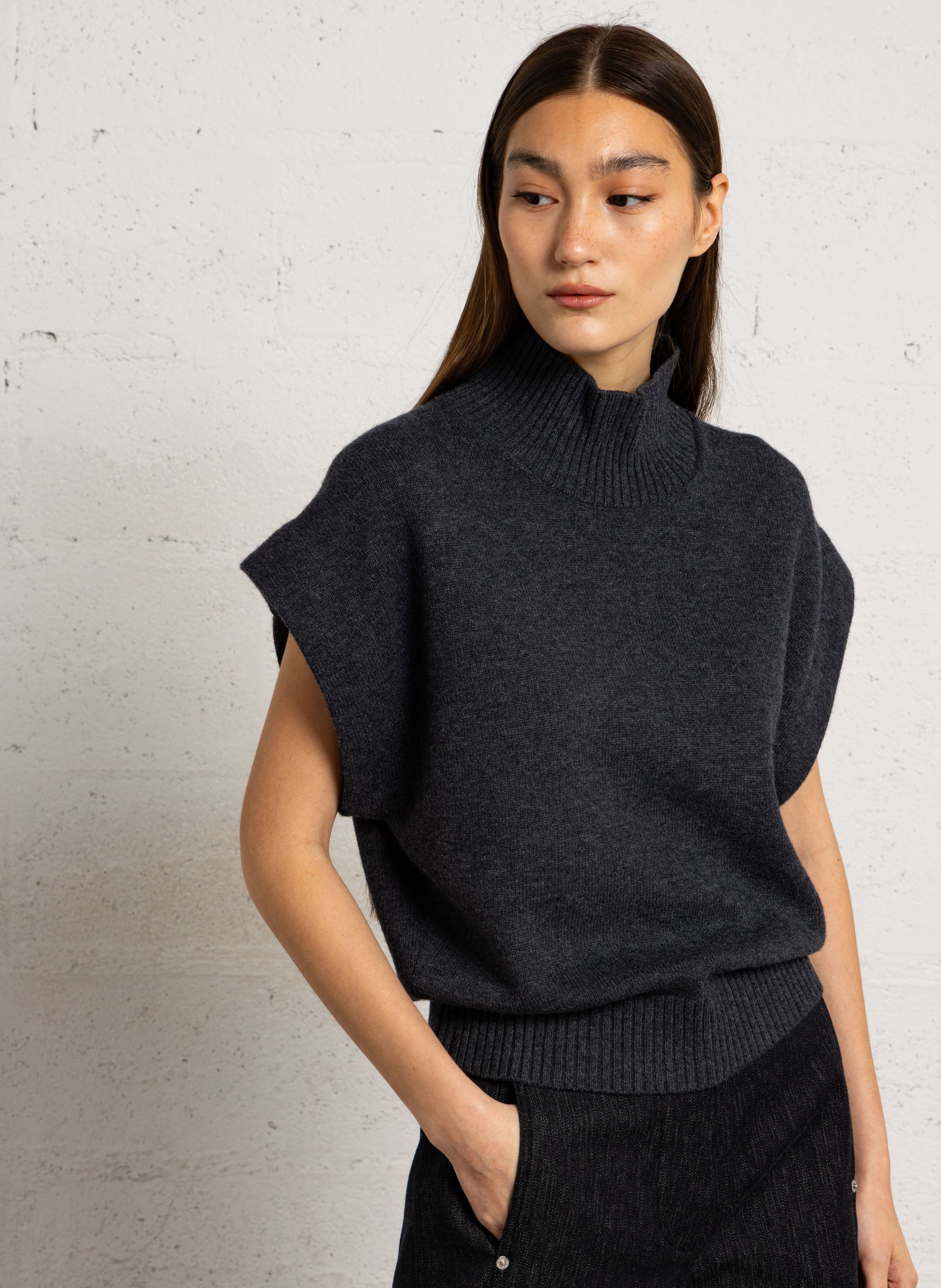 Pull oversize col montant en laine MARGAUX LONNBERG Gris