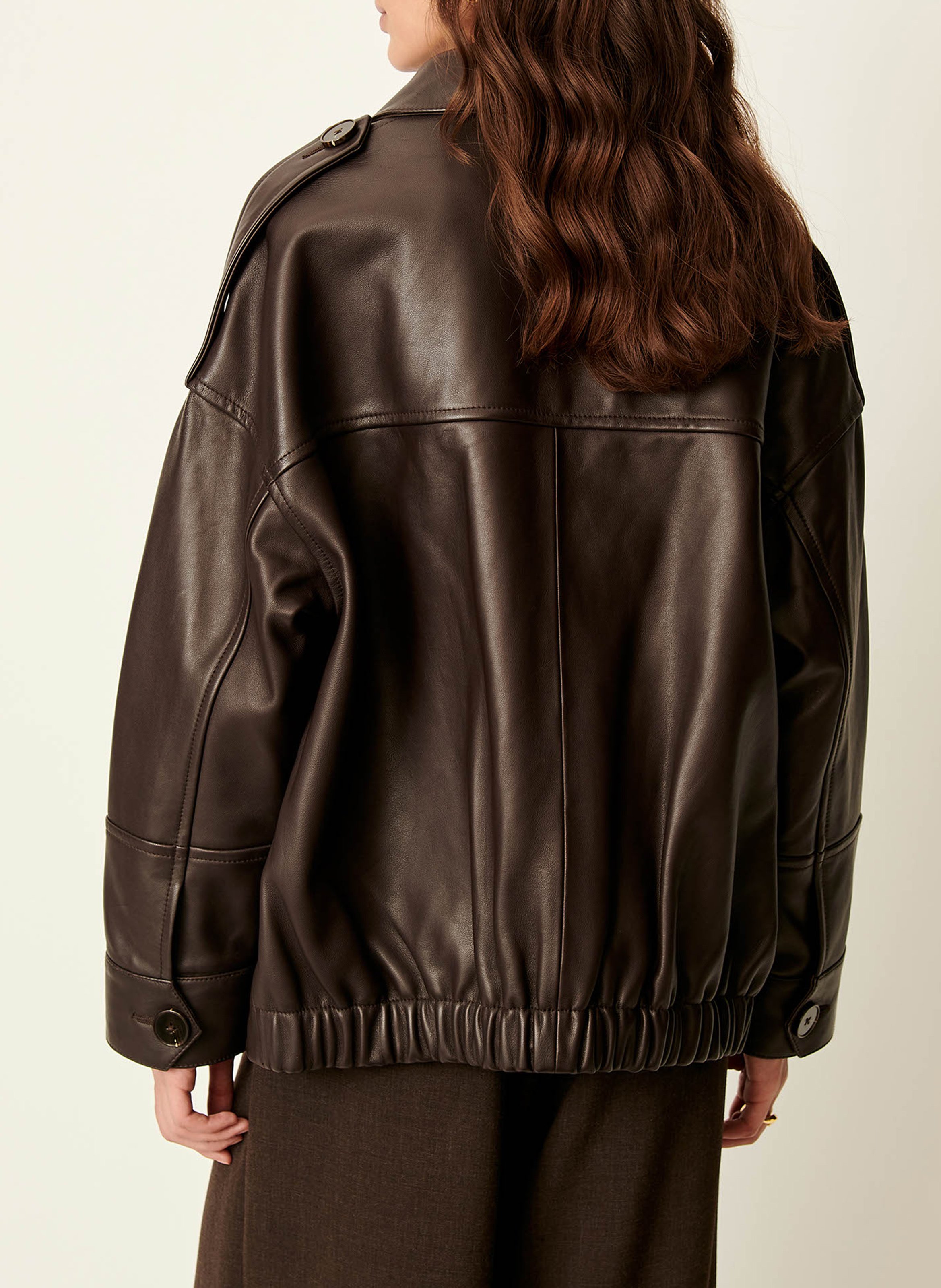 Weite Lederjacke mit Knöpfen SESSUN Braun