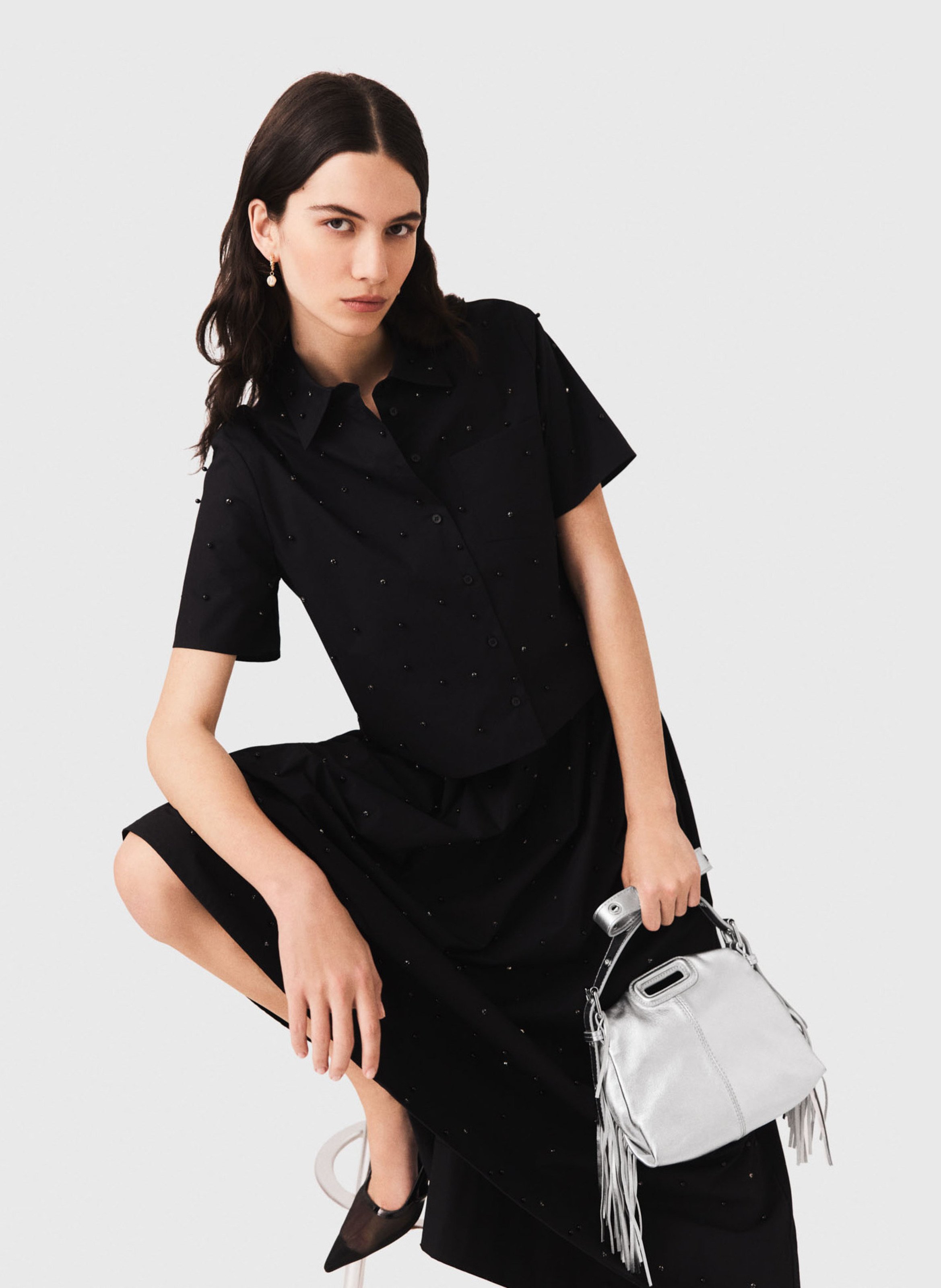 Chemise droite manches courtes à sequins MAJE Noir