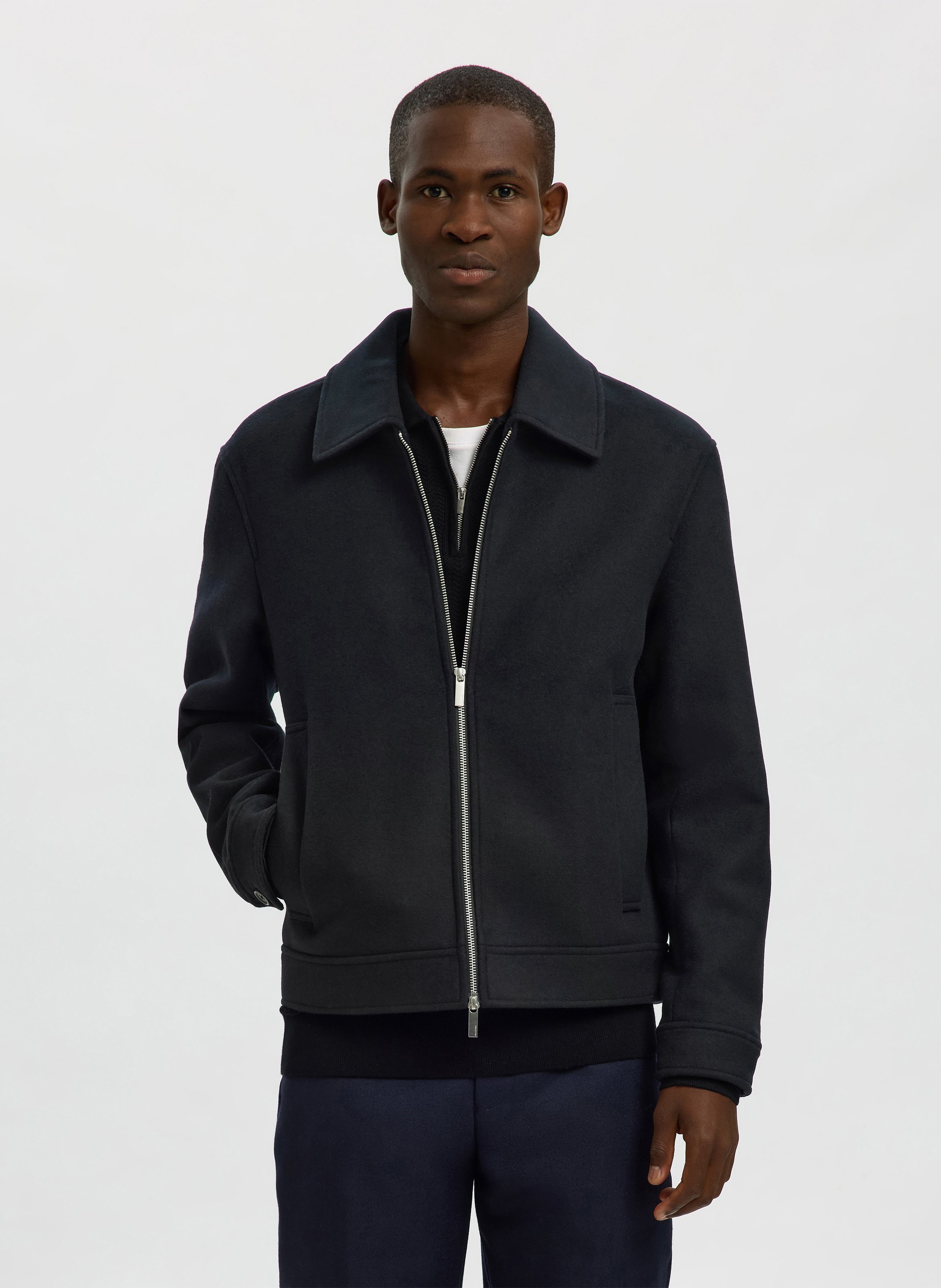 Gerade geschnittene Jacke aus recycelter Mischwolle SELECTED Schwarz