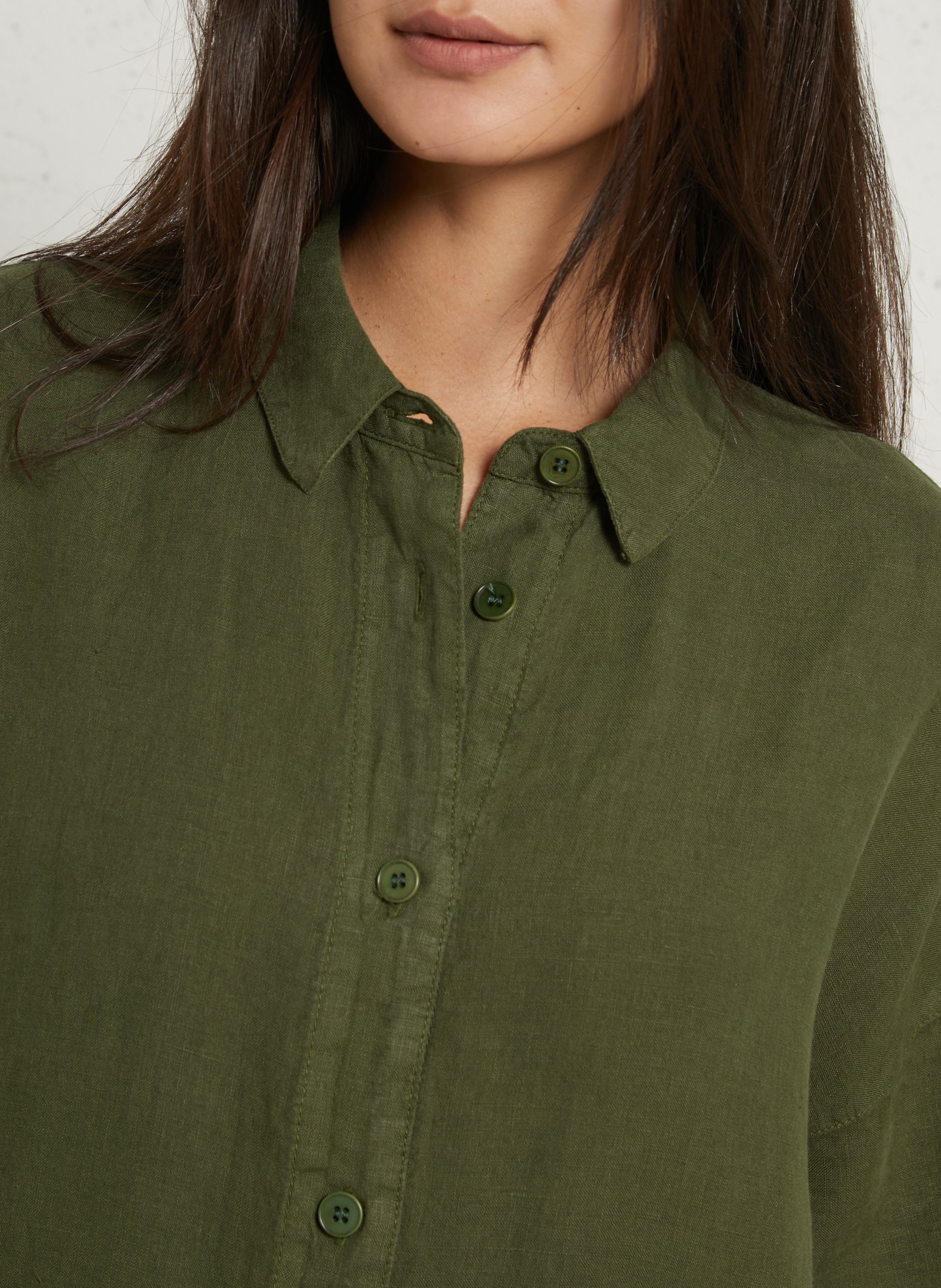 Langes, weites einfarbiges Leinenkleid BENSIMON Khaki